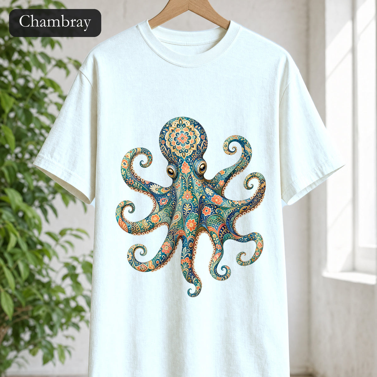 Boho Octopus Shirt, Folk Art Octopus Tee, Japanese Pattern Ocean Lover Gift, Vintage Floral Octopus Sweatshirt