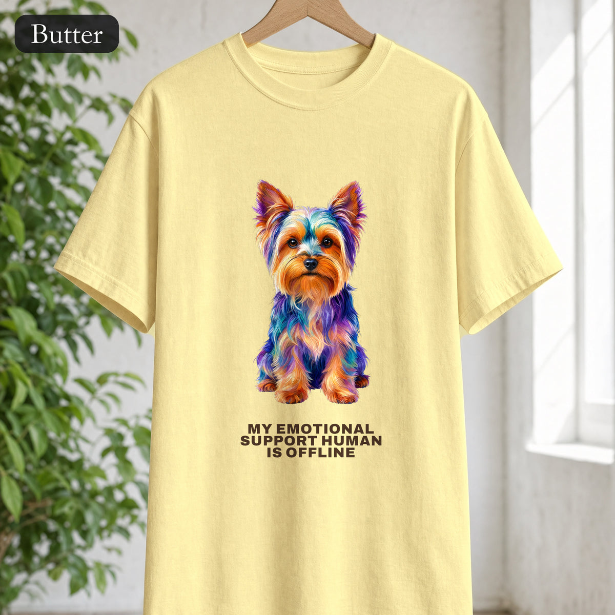 Yorkie Shirt, My Emotional Support Human Is Offline Tee, Funny Yorkshire Terrier Dog Mom Gift, Dog Lover Sweatshirt