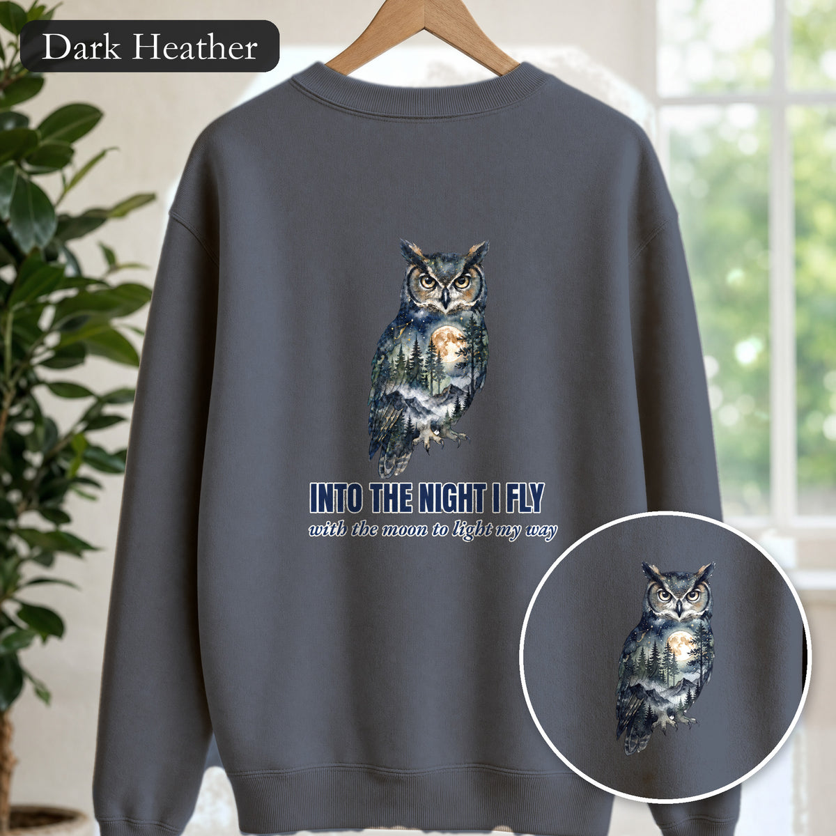 Into the Night I Fly Shirt, Owl Double Exposure Tee, Starlit Forest Nature Lover Gift, Woodland Wildlife Sweatshirt
