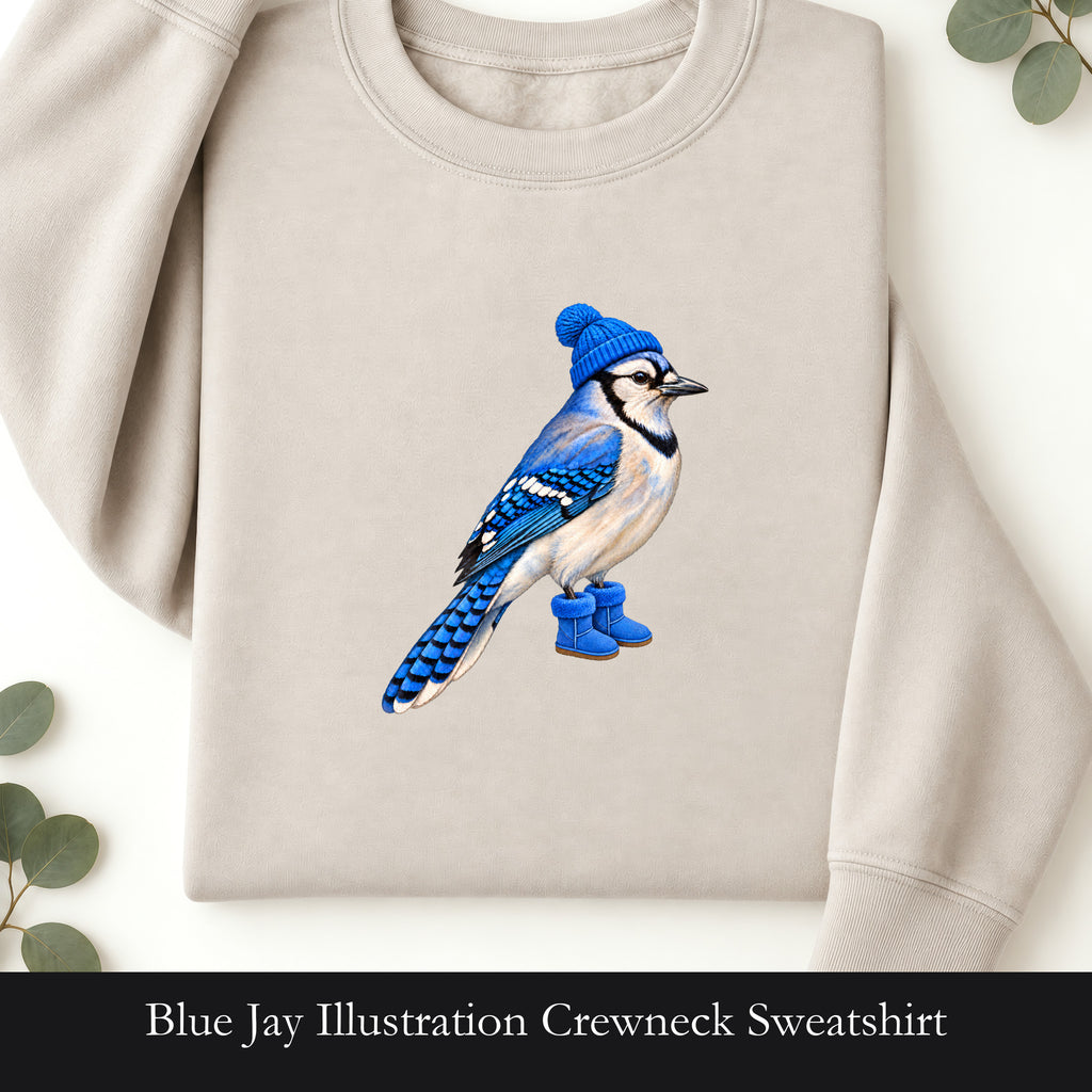 Blue Jay Illustration Crewneck Sweatshirt | Bird Graphic, Nature Theme