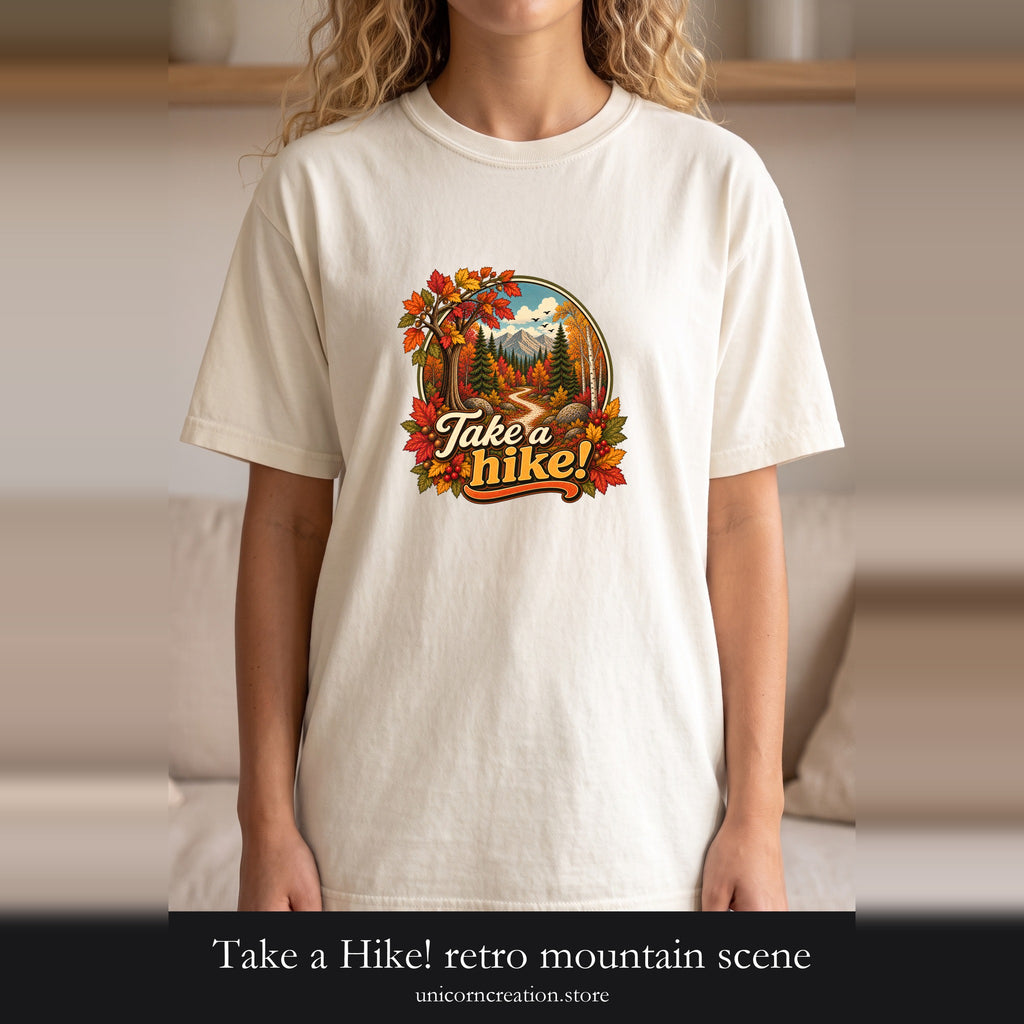 Take a Hike! retro mountain scene Shirt | autumn hiking design