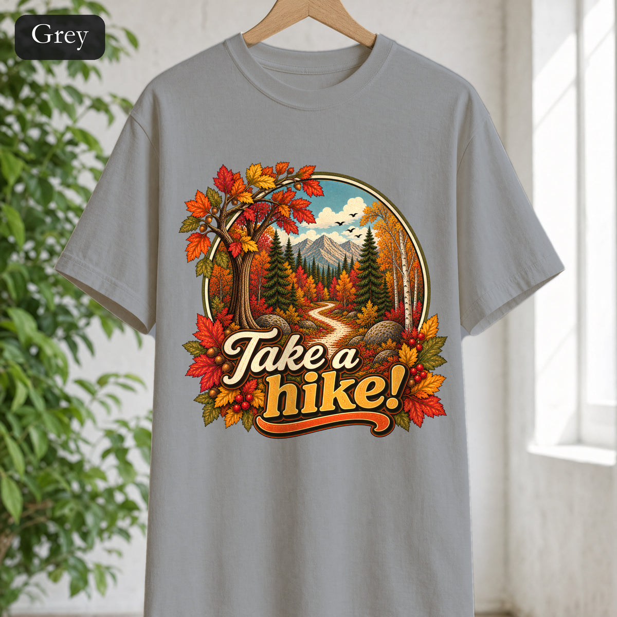 Take a Hike! retro mountain scene Shirt | autumn hiking design