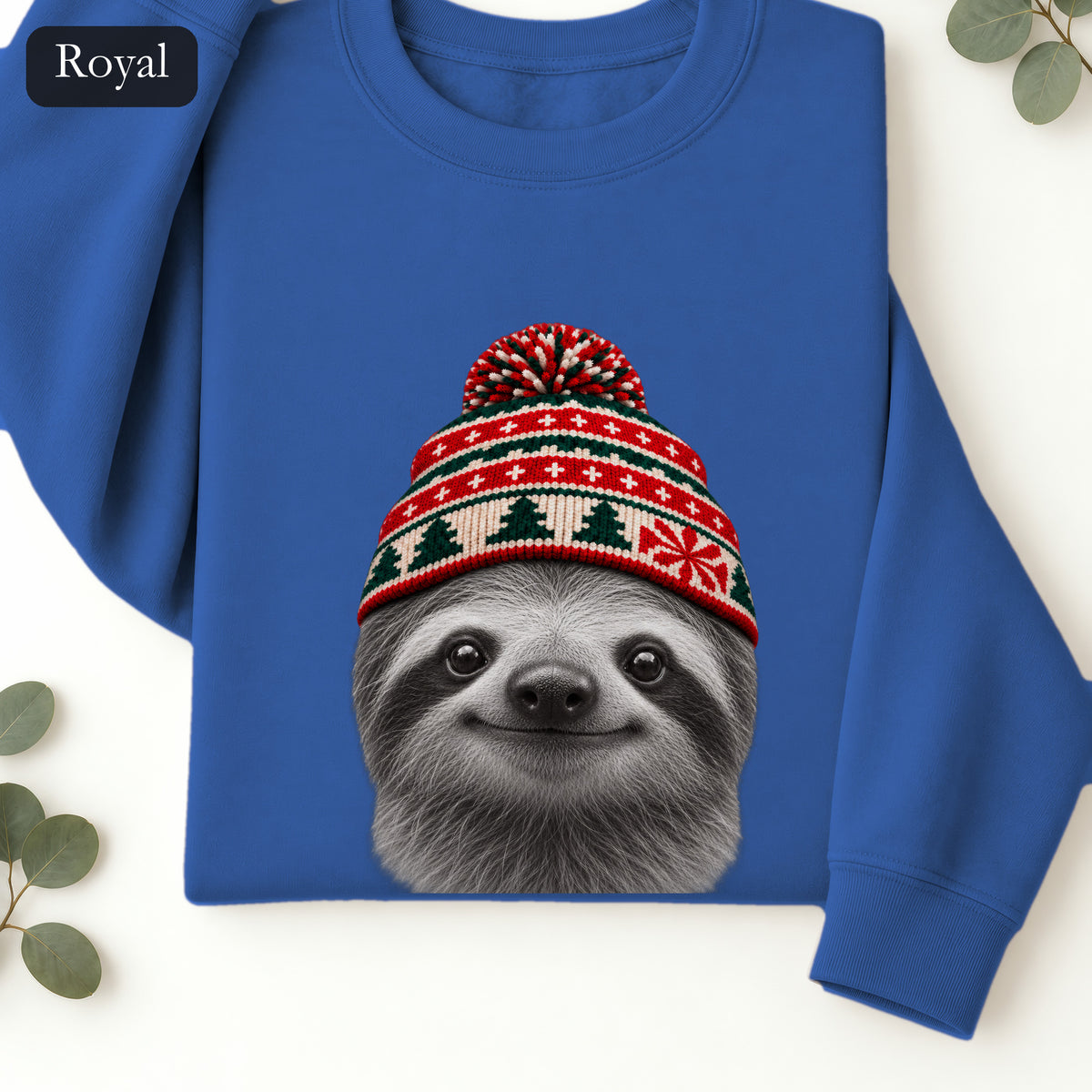 Sloth Wearing Christmas Knit Beanie | Cozy Winter Animal Crewneck