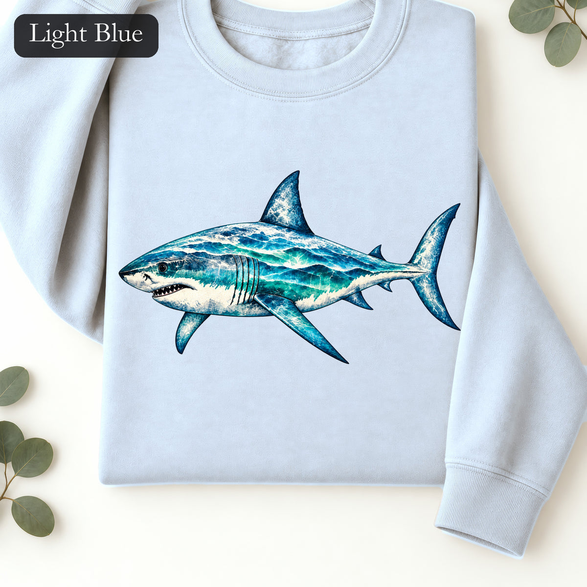Blue Shark Illustration Sweatshirt | Ocean Marine Art Crewneck