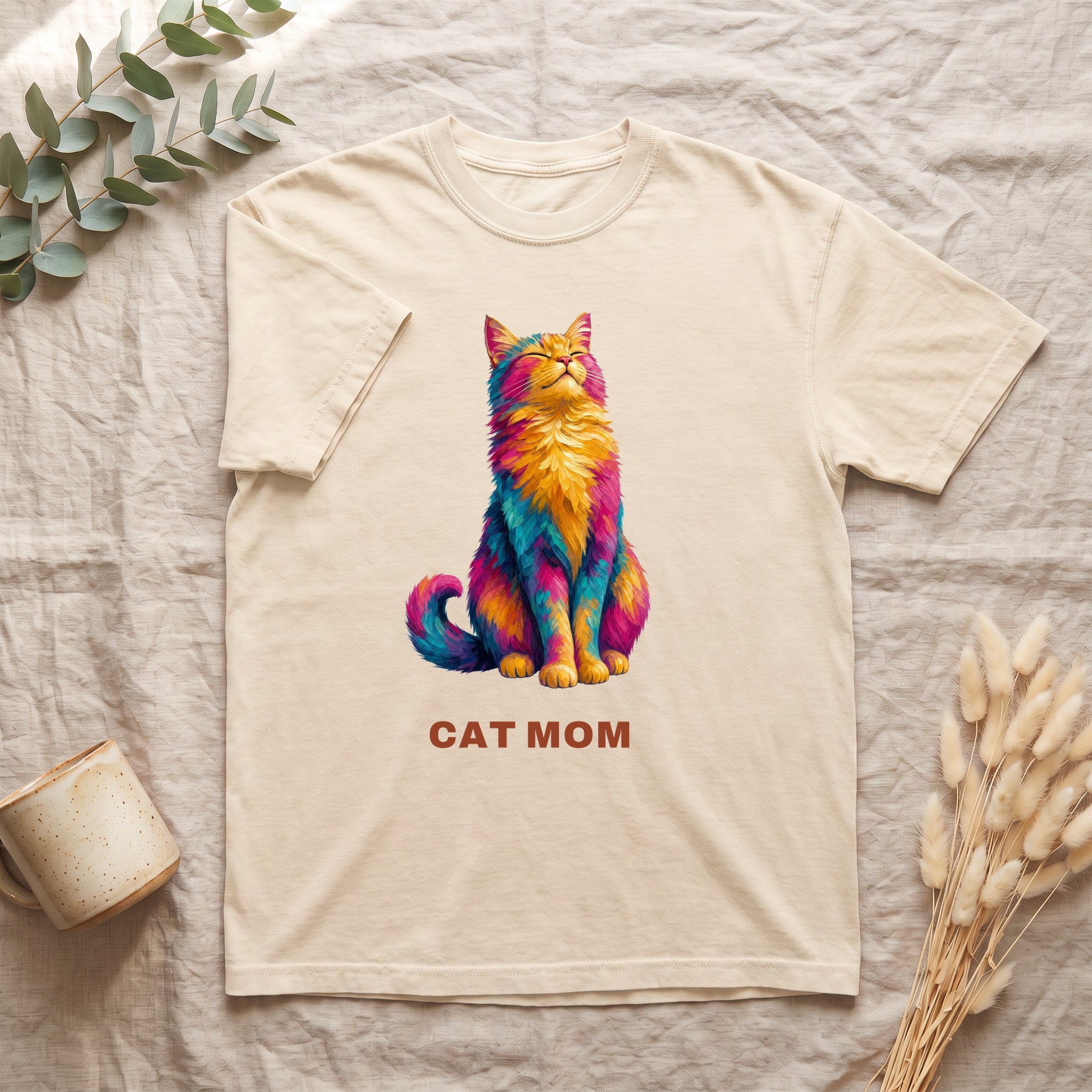 Cat Mom Shirt, Vibrant Painterly Cat Tee, Bold Cat Lover Gift, Colorful Cat Owner Sweatshirt