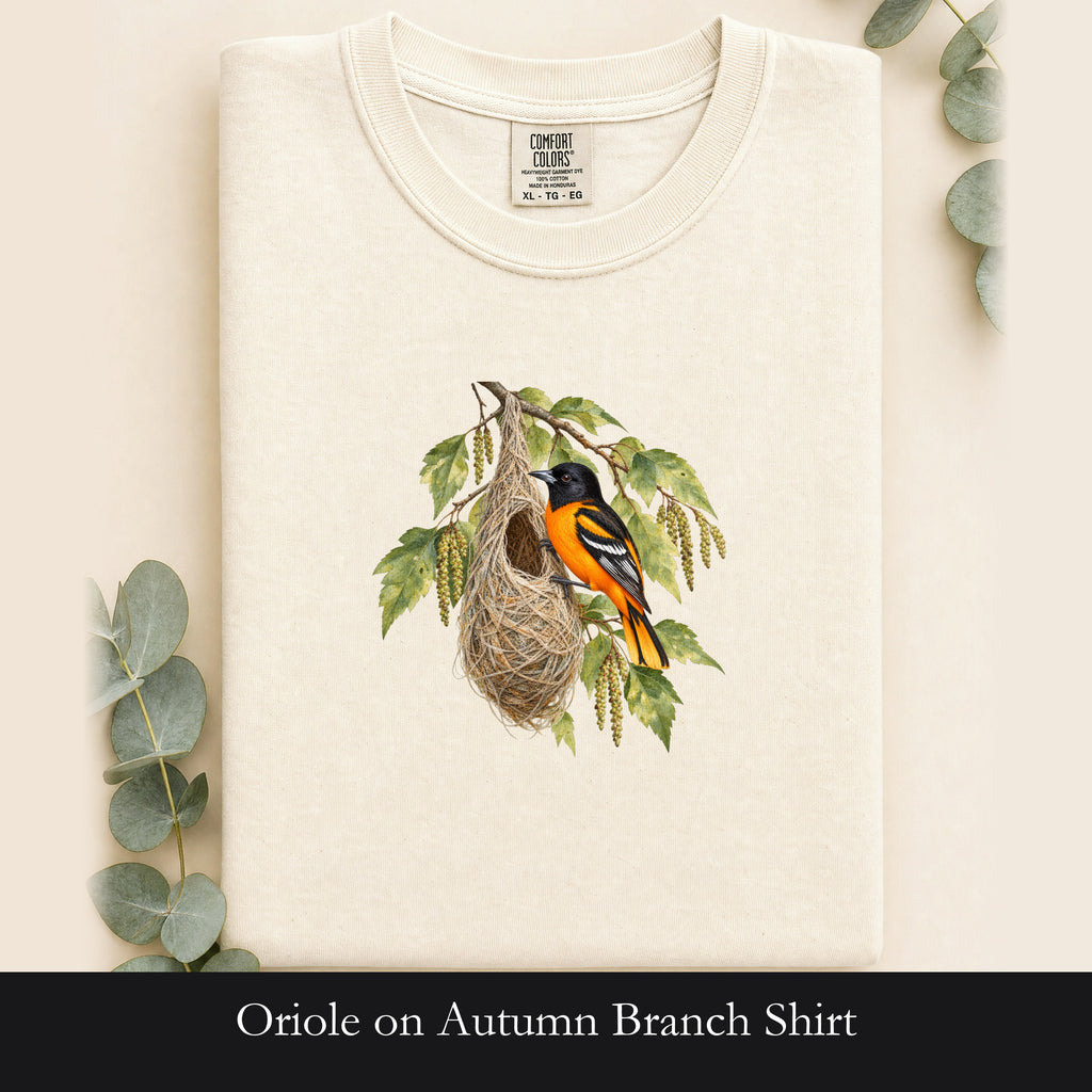 Oriole on Autumn Branch Shirt | Fall Bird Illustration