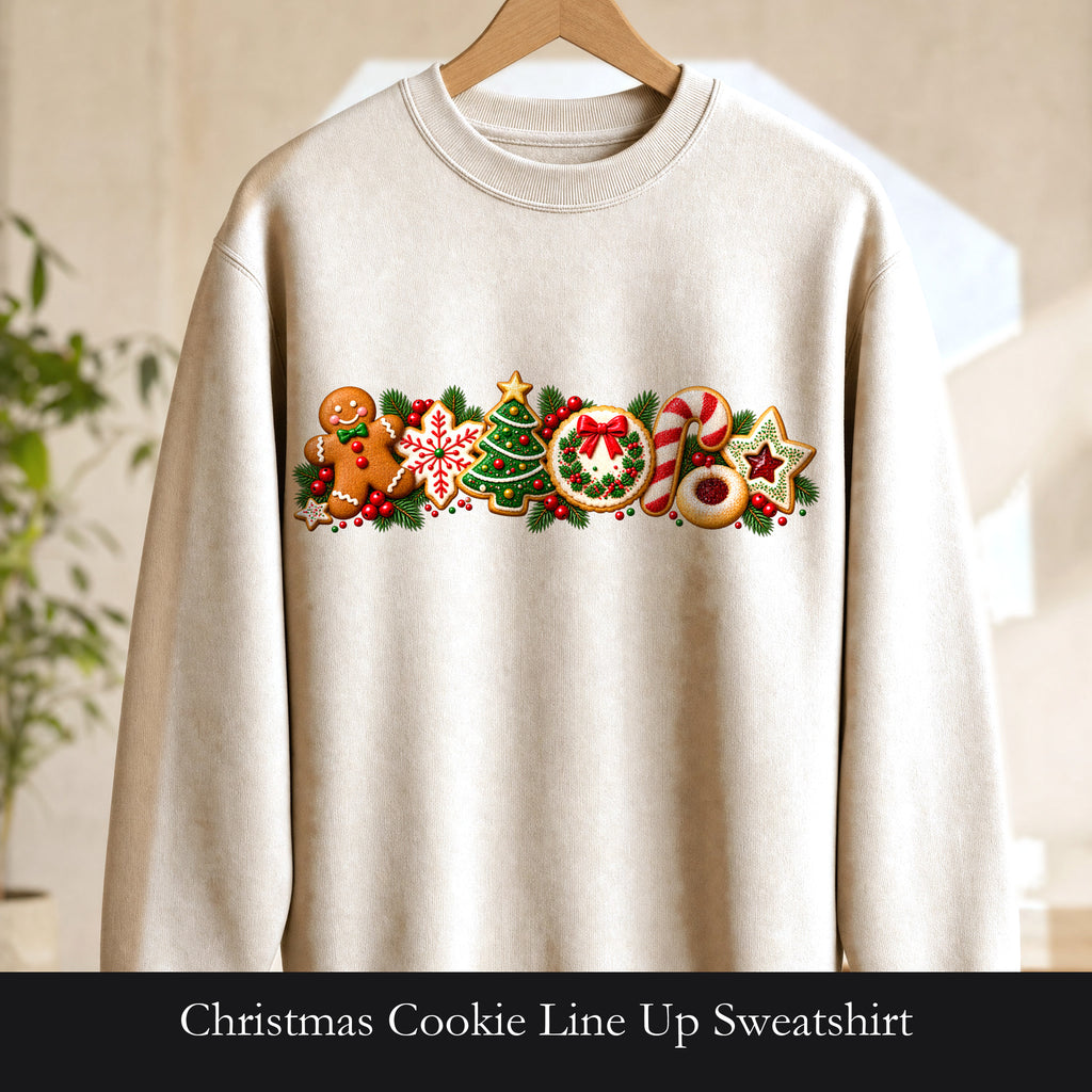 Christmas Cookie Line Up Sweatshirt | Gingerbread Tree Candy Cane Ornament