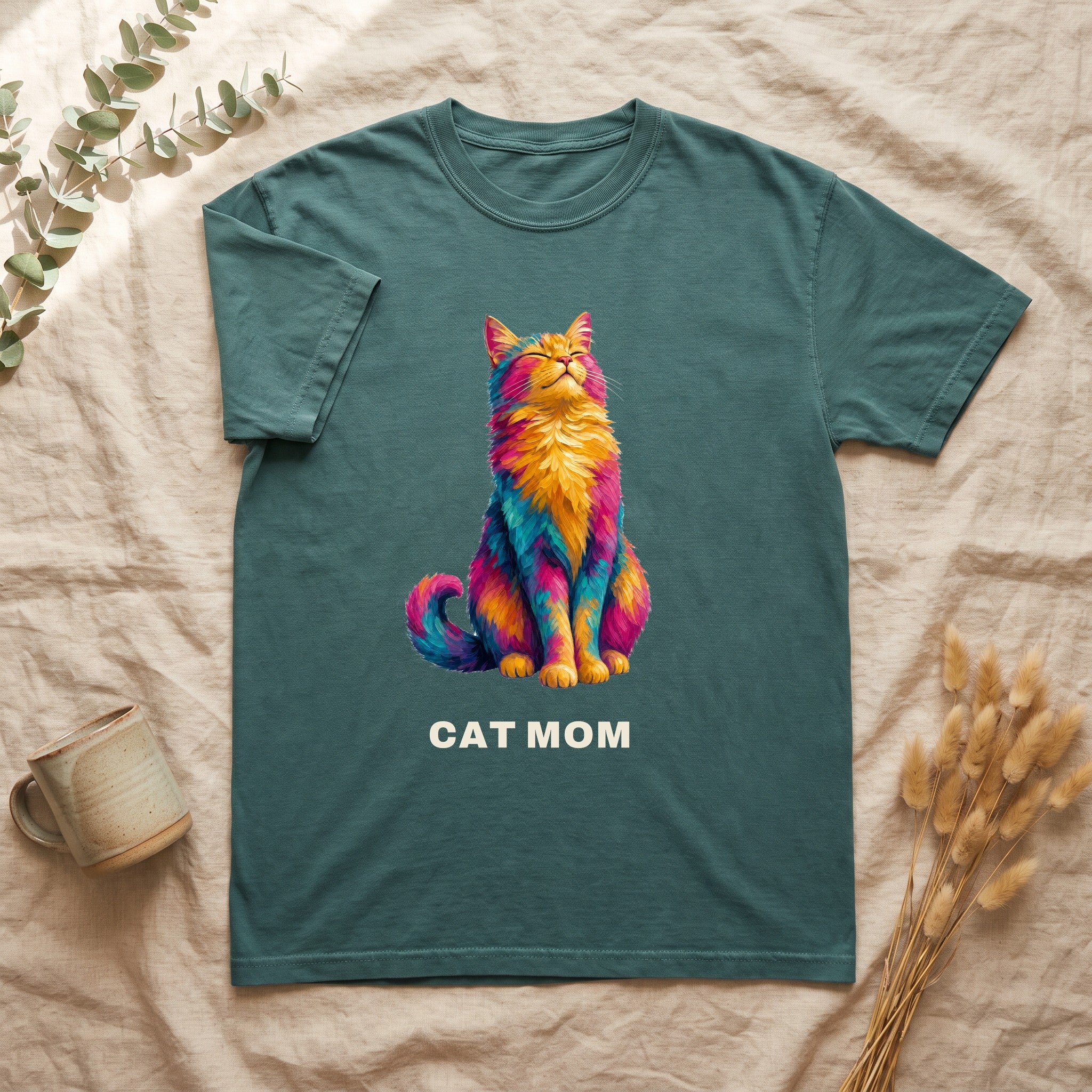 Cat Mom Shirt, Vibrant Painterly Cat Tee, Bold Cat Lover Gift, Colorful Cat Owner Sweatshirt