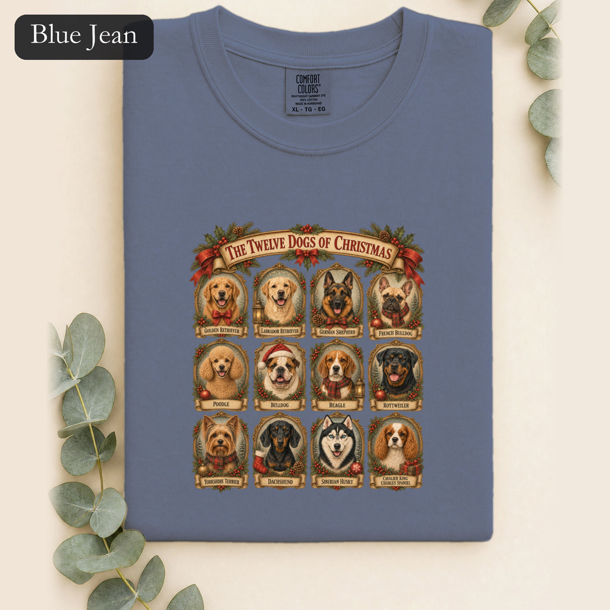 Twelve Dogs of Christmas Shirt | Vintage Dog Portraits Holiday