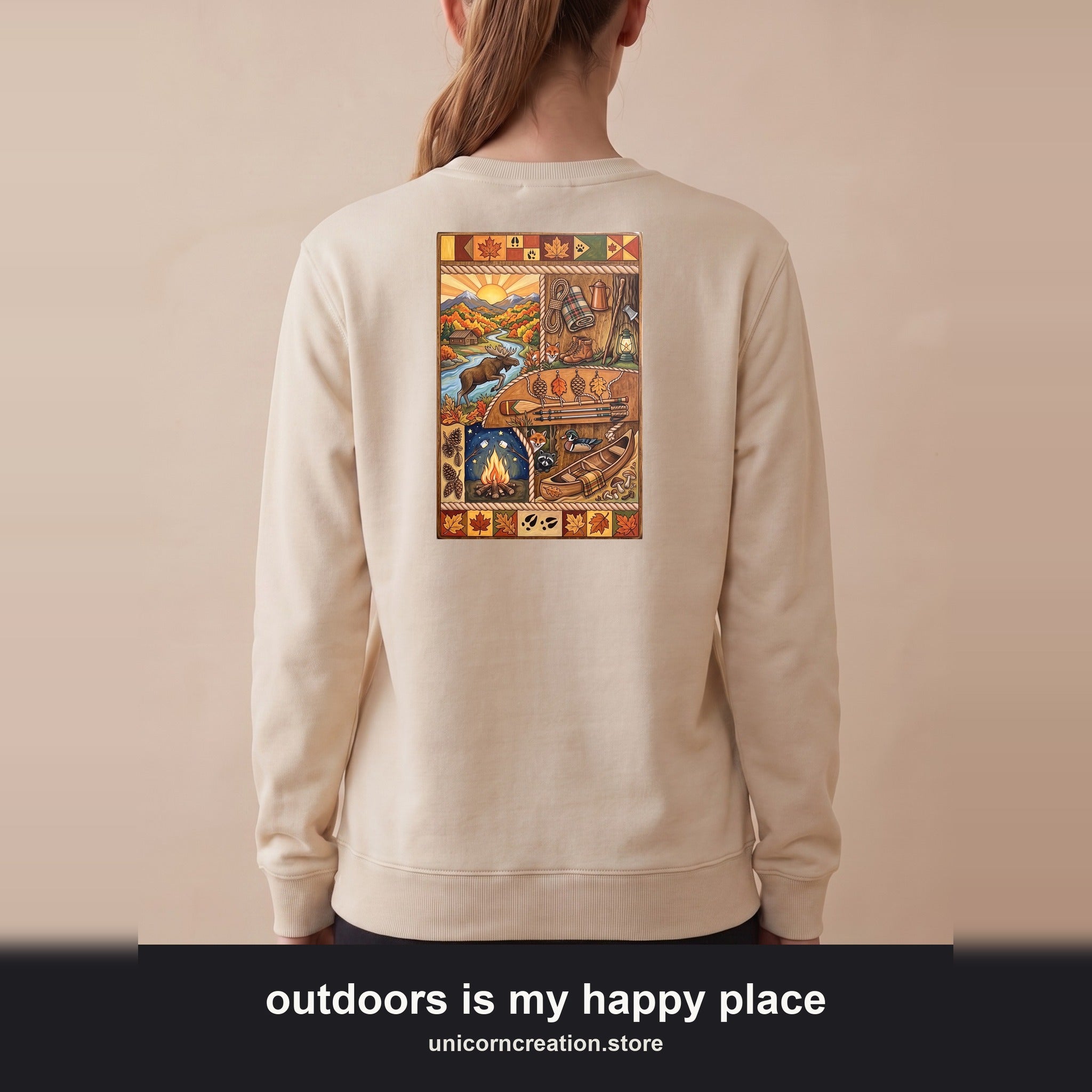 Outdoors Is My Happy Place Sweatshirt, Vintage Camping Poster Crewneck, Fall Hiking Sweatshirt, Nature Camper Gift