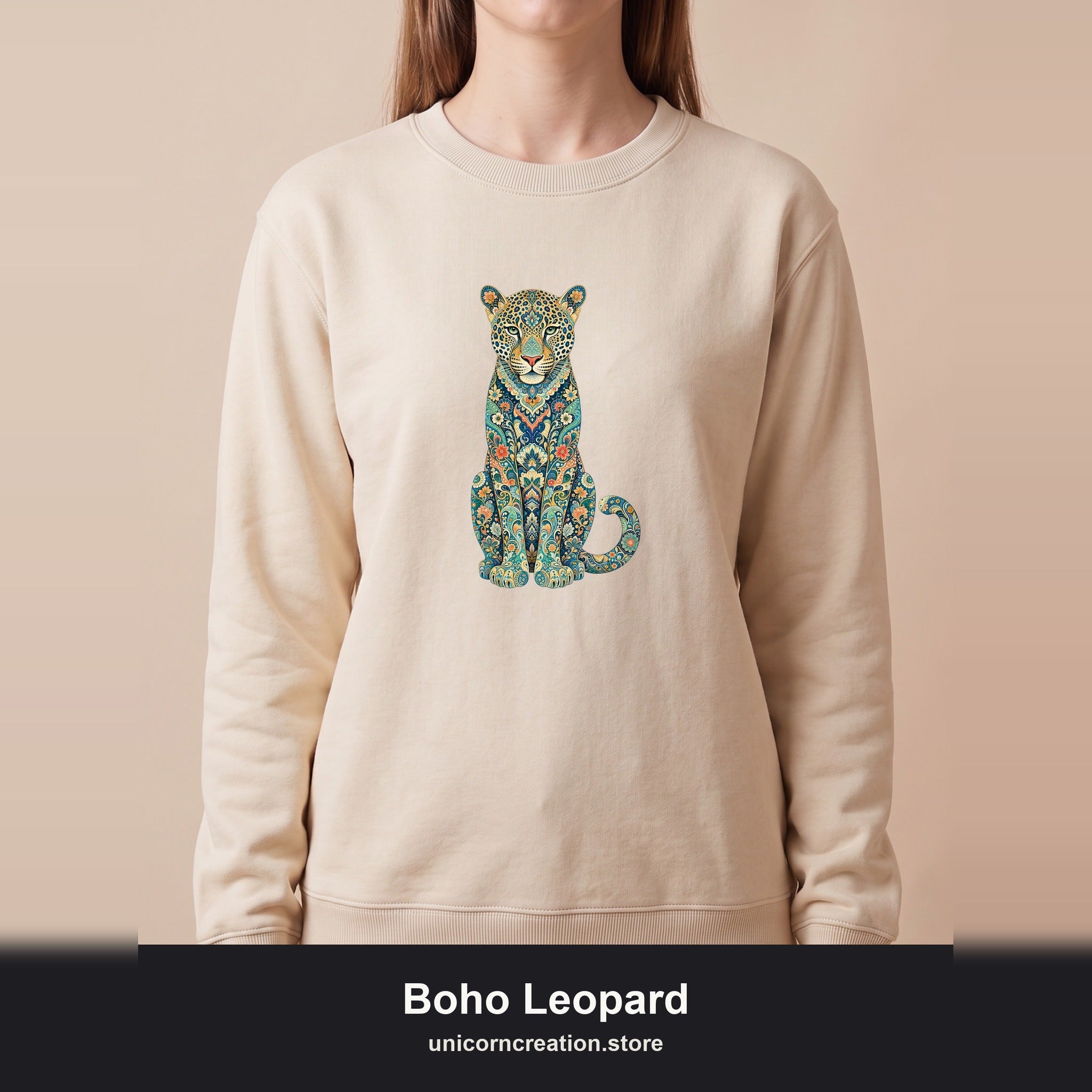 Boho Leopard Shirt, Folk Art Leopard Tee, Japanese Pattern Big Cat Lover Gift, Vintage Floral Leopard Sweatshirt
