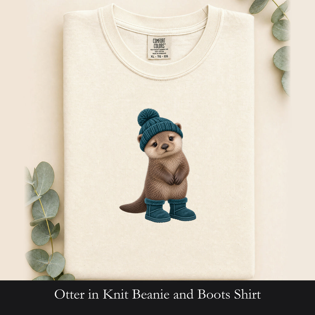 Otter in Knit Beanie and Boots Shirt | Cute Winter Animal Tee