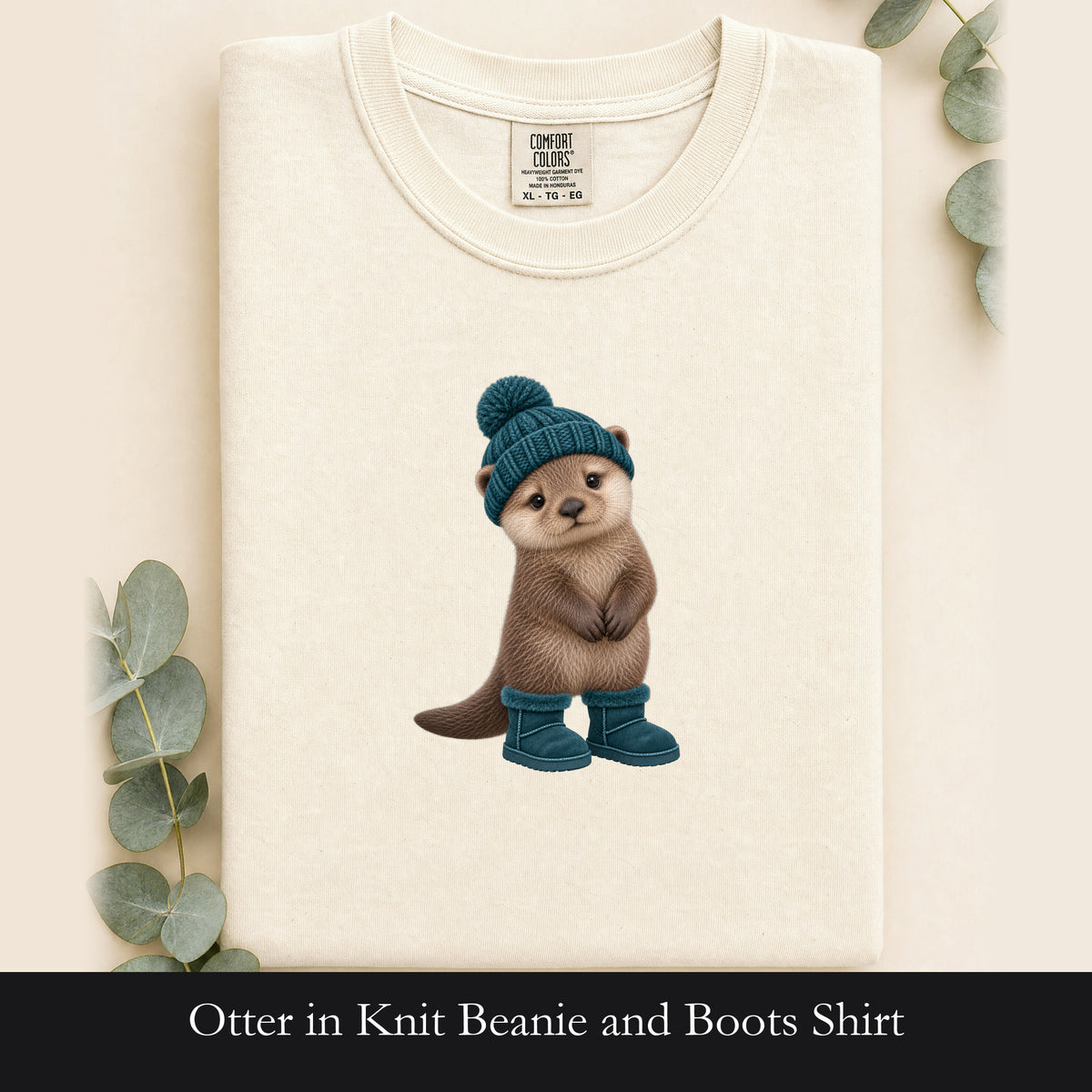 Otter in Knit Beanie and Boots Shirt | Cute Winter Animal Tee