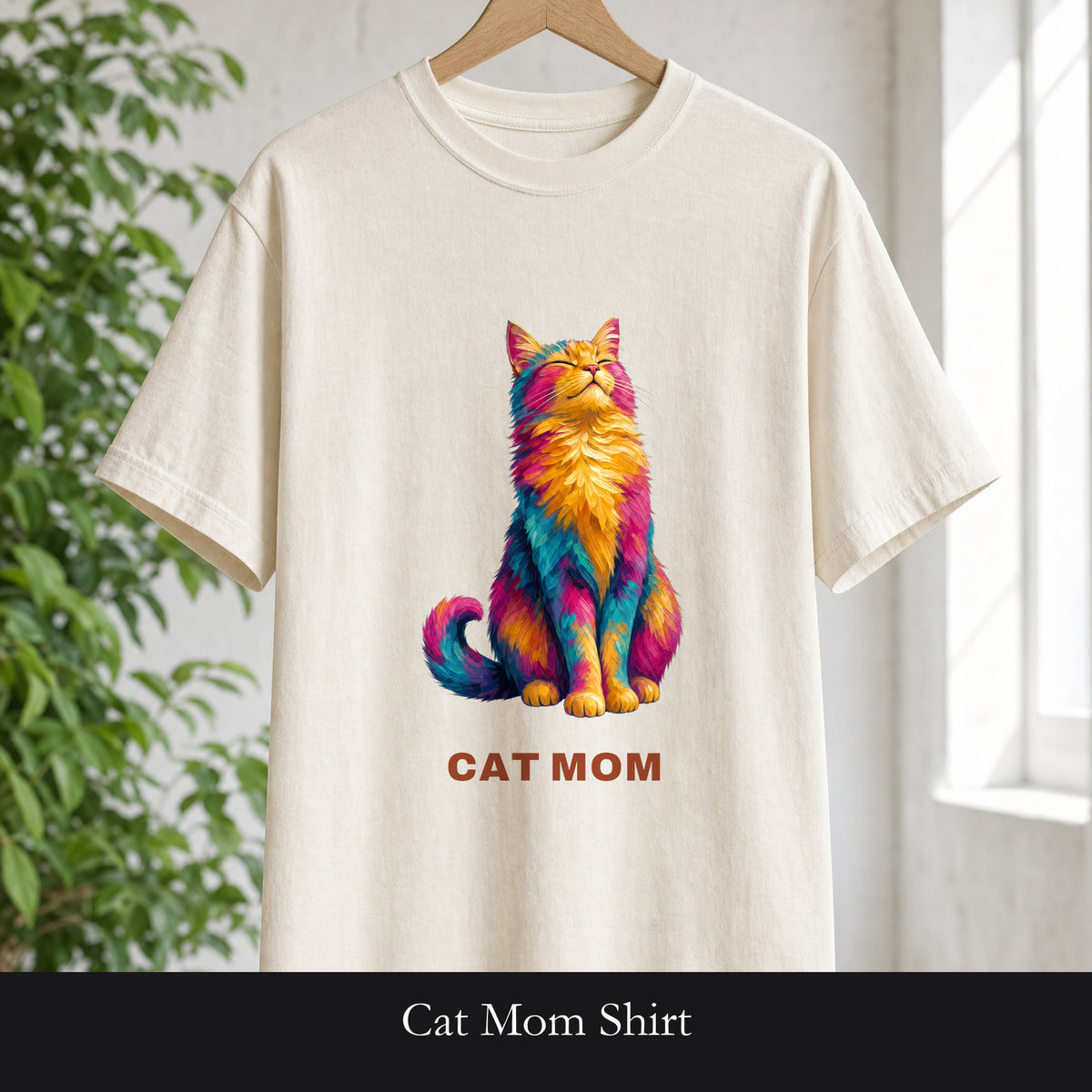 Cat Mom Shirt, Vibrant Painterly Cat Tee, Bold Cat Lover Gift, Colorful Cat Owner Sweatshirt