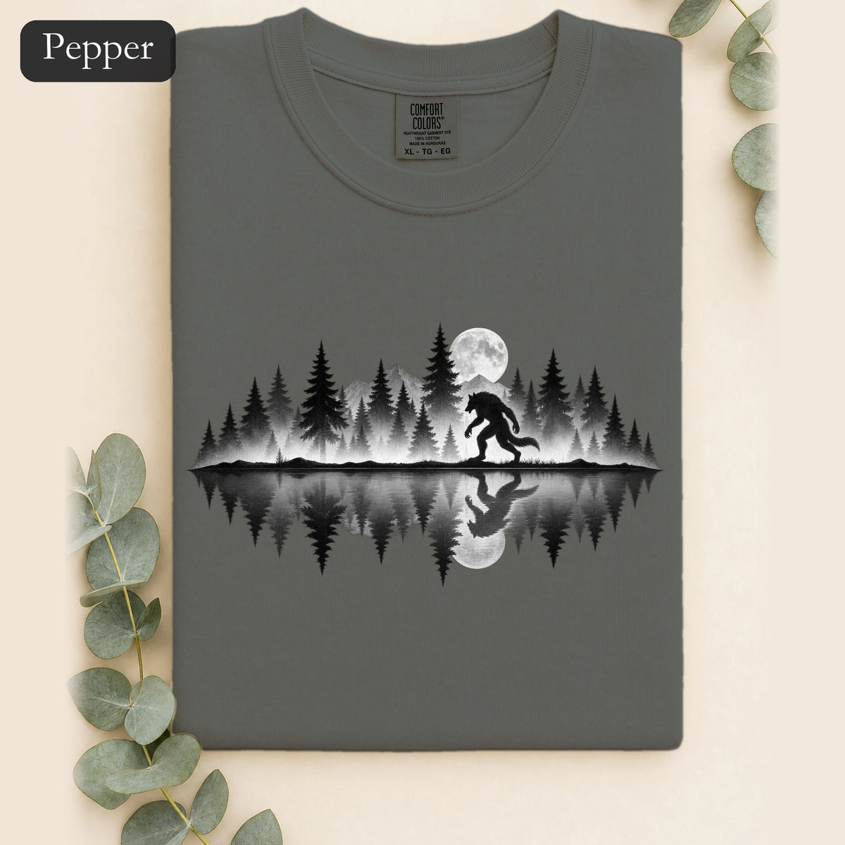 Werewolf Silhouette Moonlight Forest Shirt | Werewolf Lake Reflection