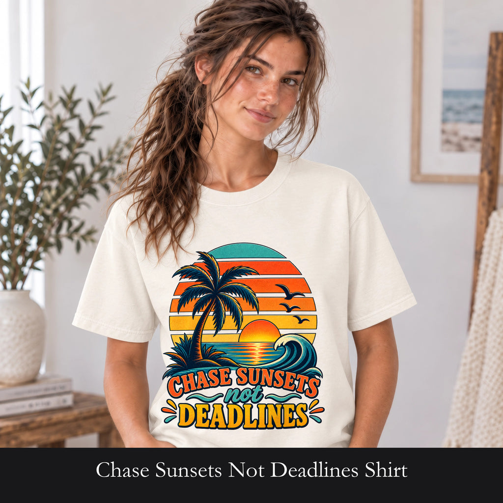Chase Sunsets Not Deadlines Shirt | Palm Tree Sunset Tee