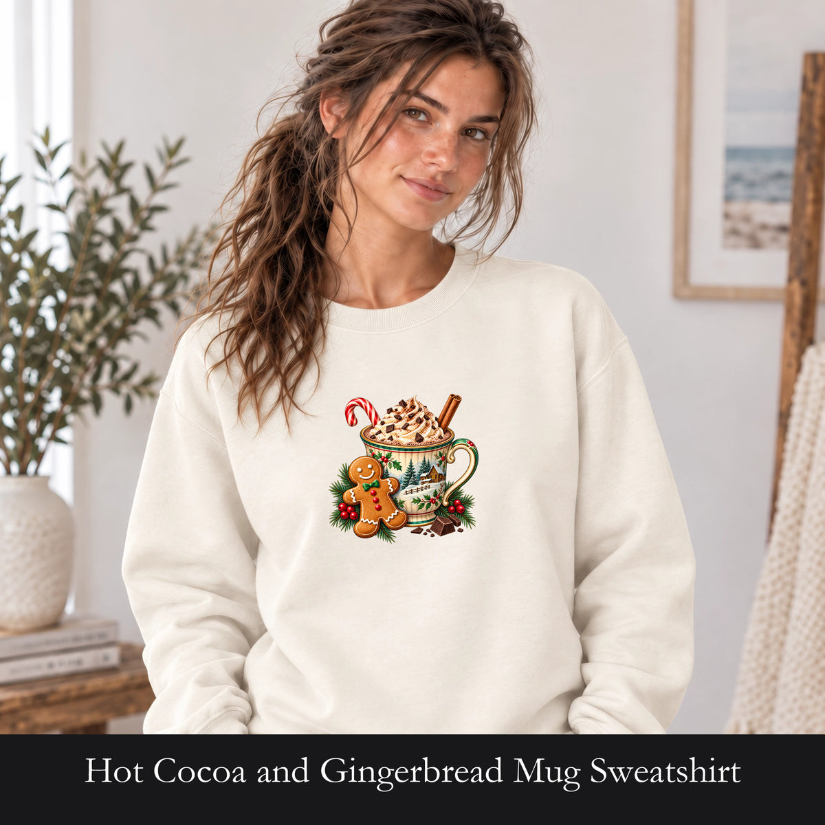 Hot Cocoa and Gingerbread Mug Sweatshirt | Christmas Holiday Cozy