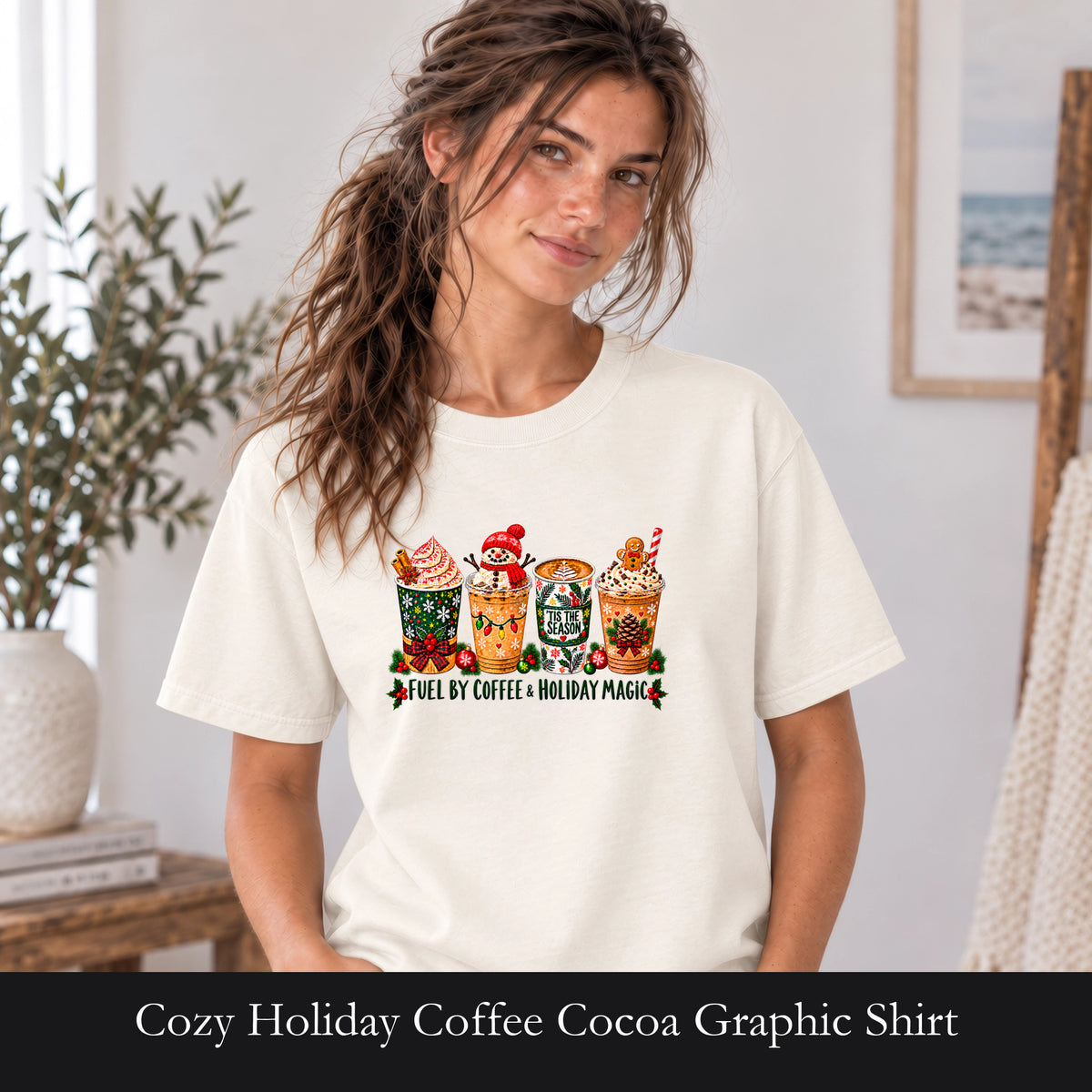 Cozy Holiday Coffee Cocoa Graphic Shirt | Winter Drink Design