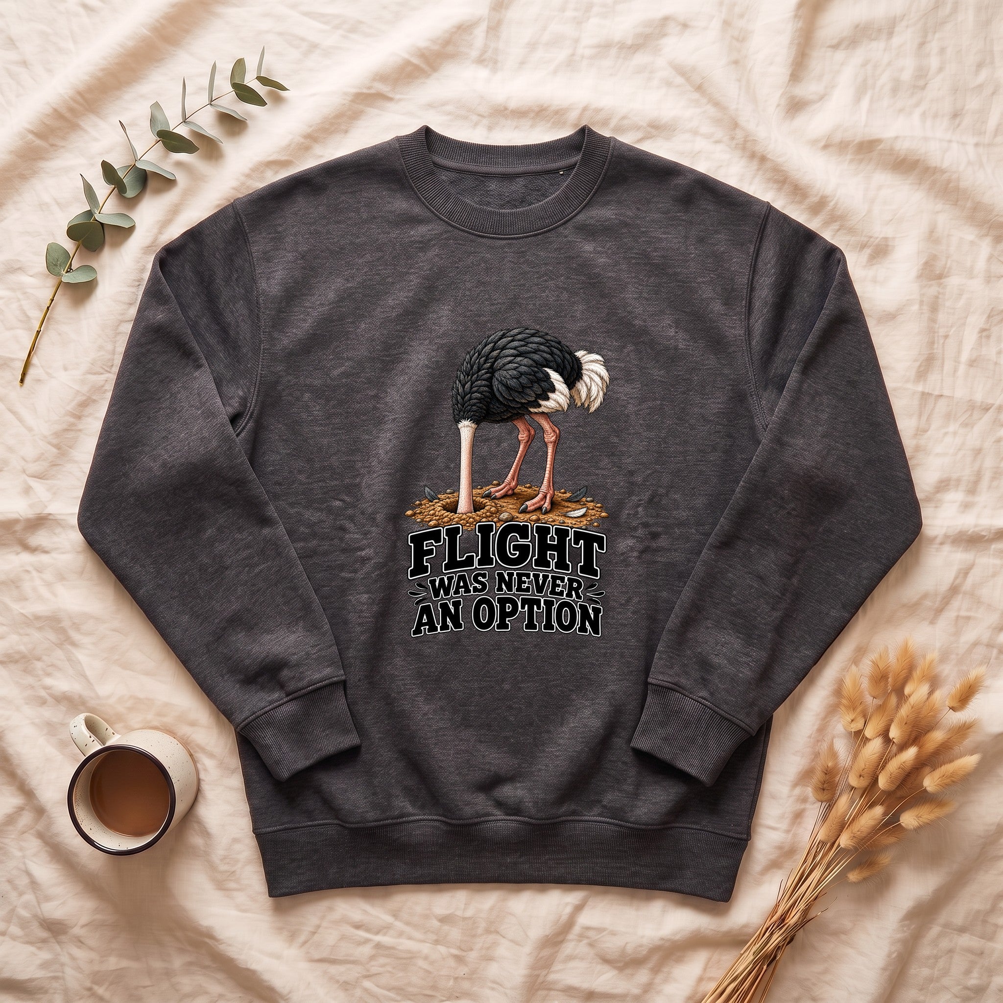 Ostrich Illustration Flight Was Never An Option Sweatshirt | Funny Bird Crewneck