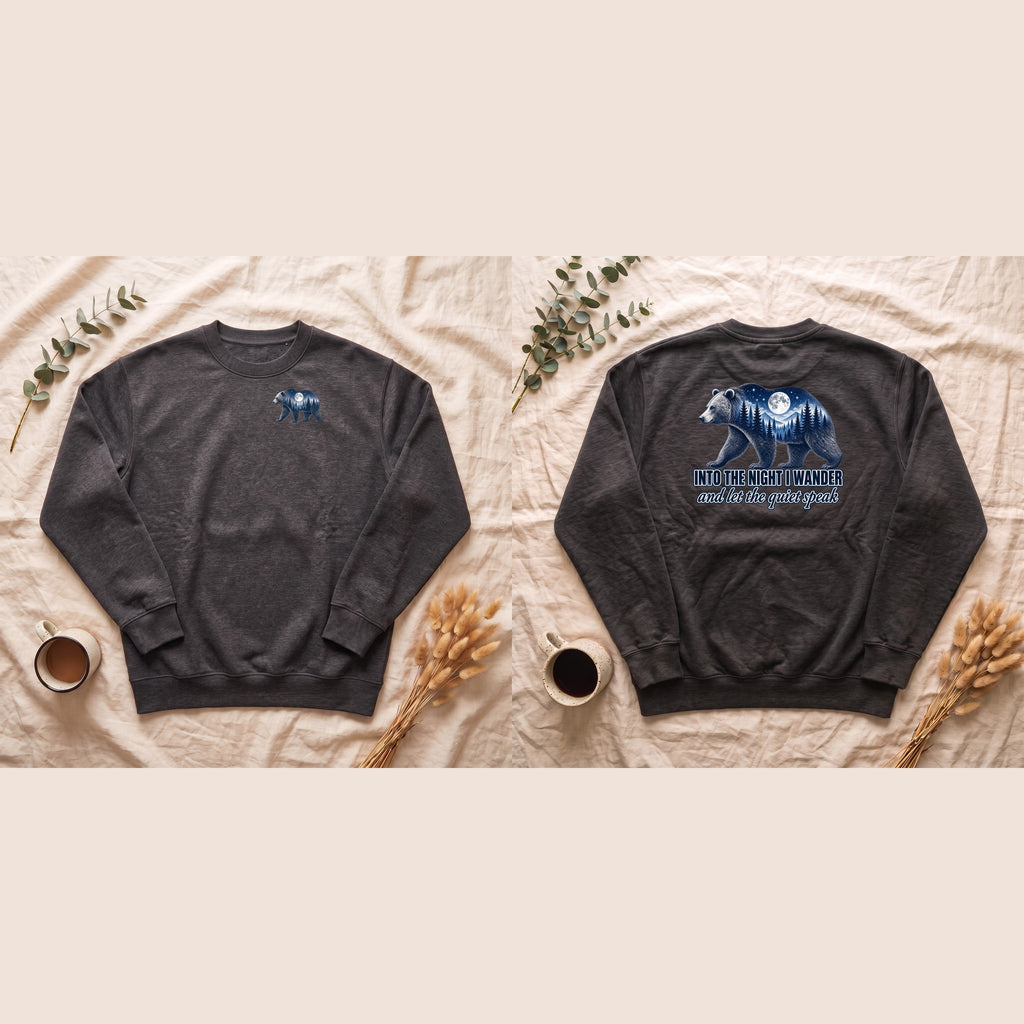 Into the Night I Wander Shirt, Bear Double Exposure Tee, Moonlit Forest Camping Gift, Woodland Nature Sweatshirt