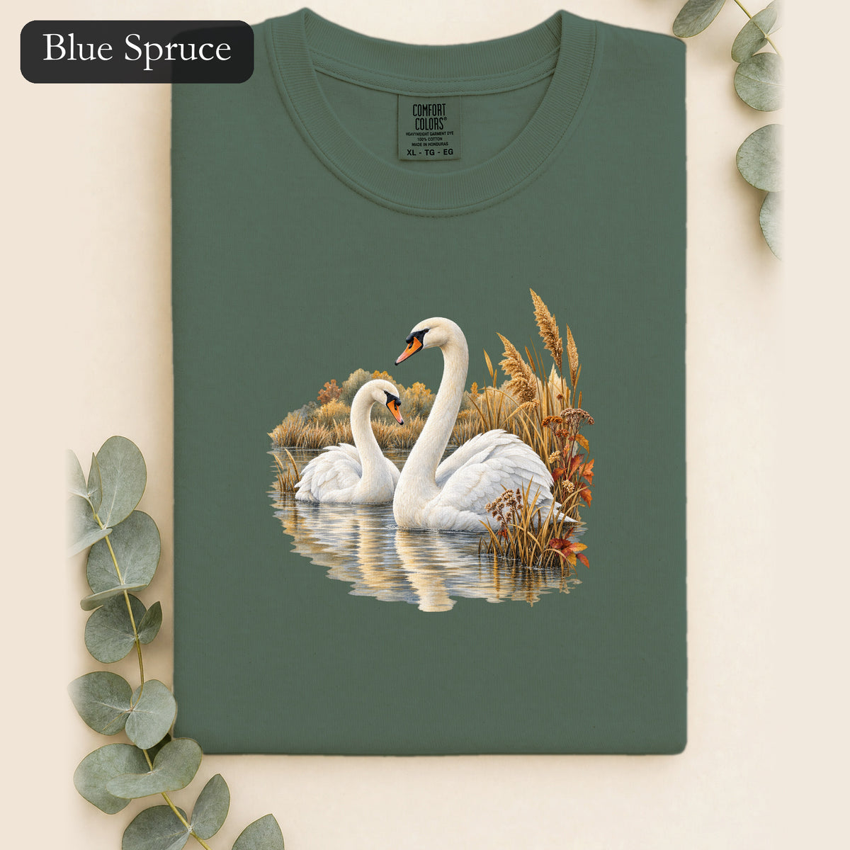 Swan Pair Shirt | White Swans Pond Illustration