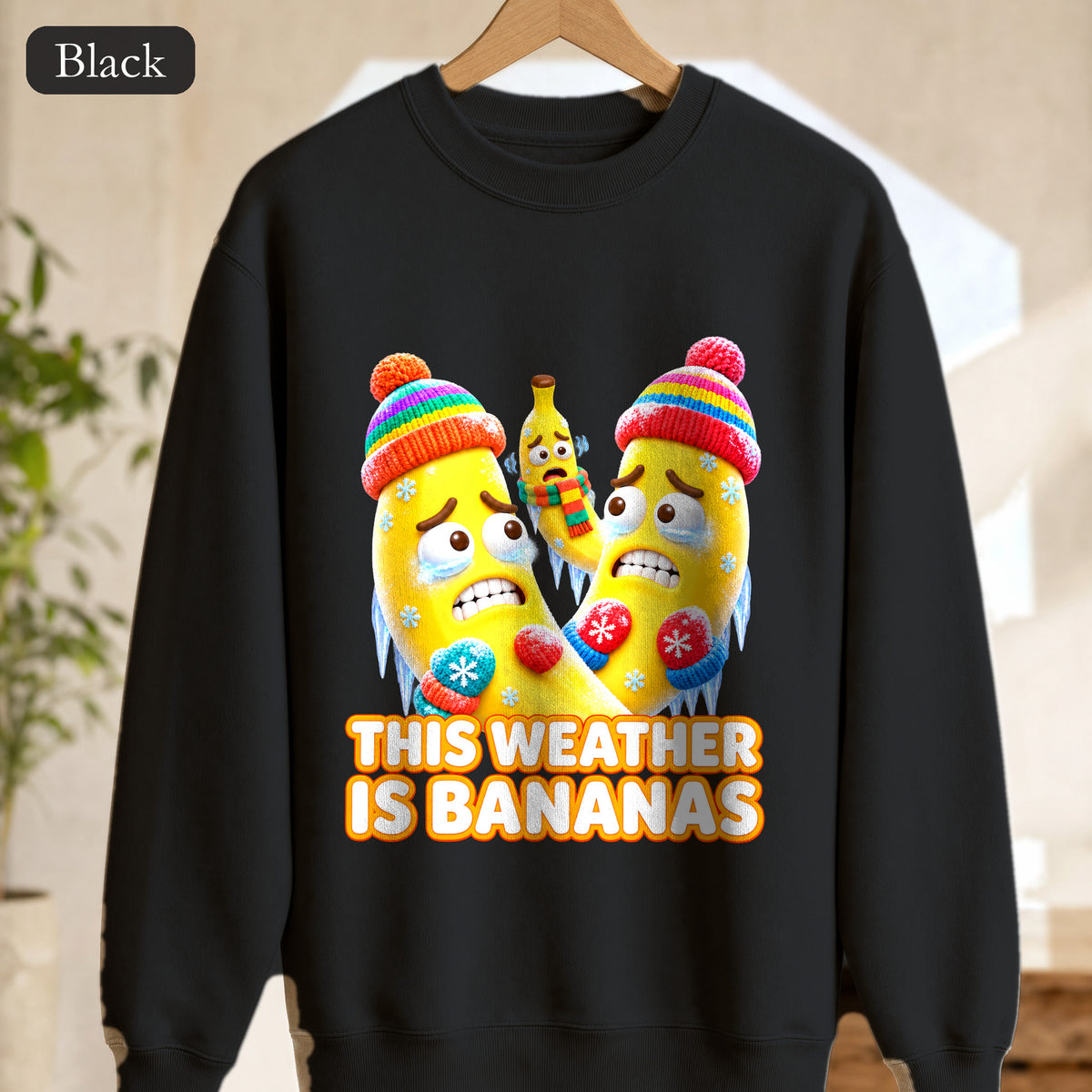 This Weather Is Bananas Sweatshirt, Funny Freezing Banana Crewneck, Winter Fruit Pun Gift, Cold Weather Humor Sweatshirt