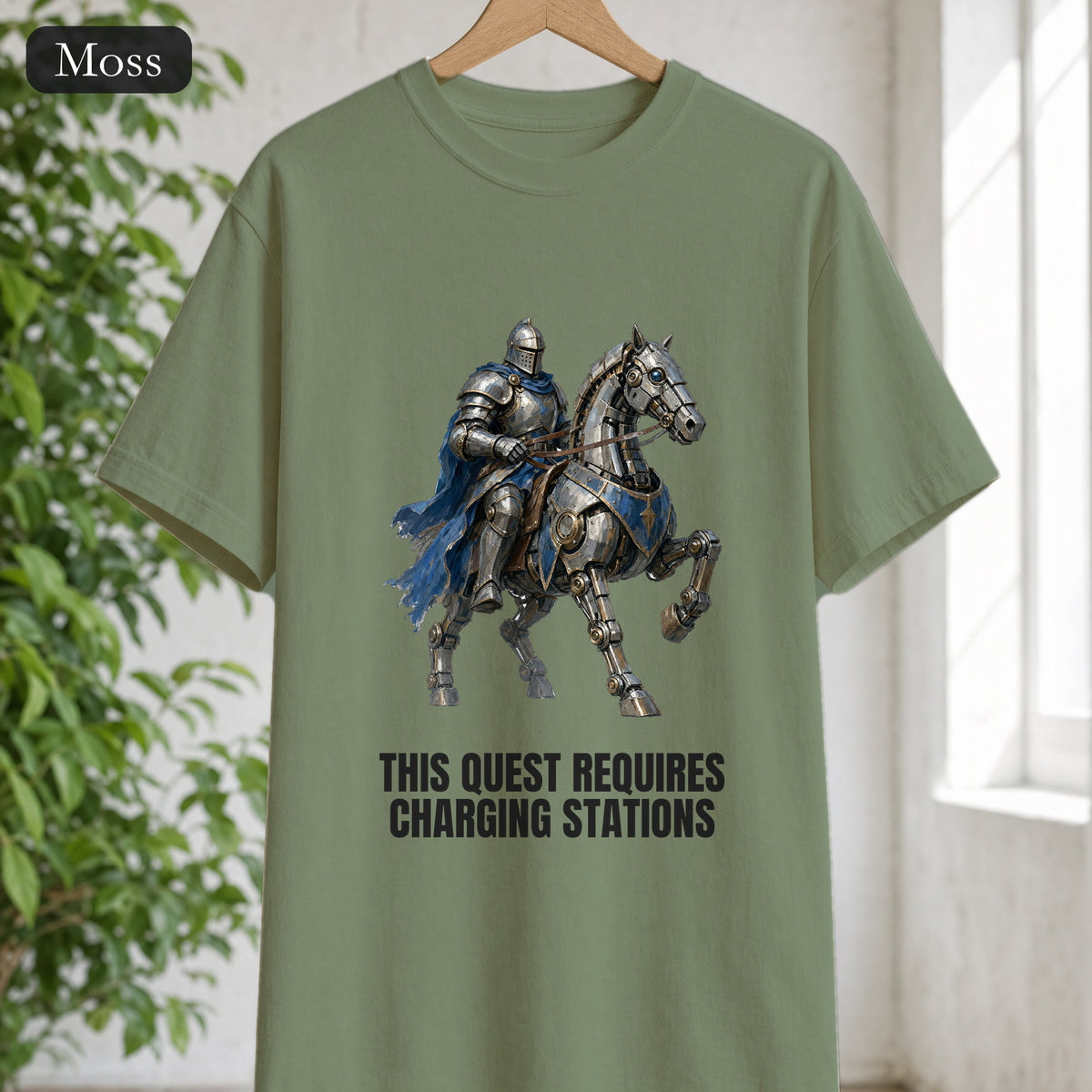 This Quest Requires Charging Stations Shirt, Knight Robot Horse Tee, Funny Gamer Tech Gift, Sci-Fi Fantasy Sweatshirt