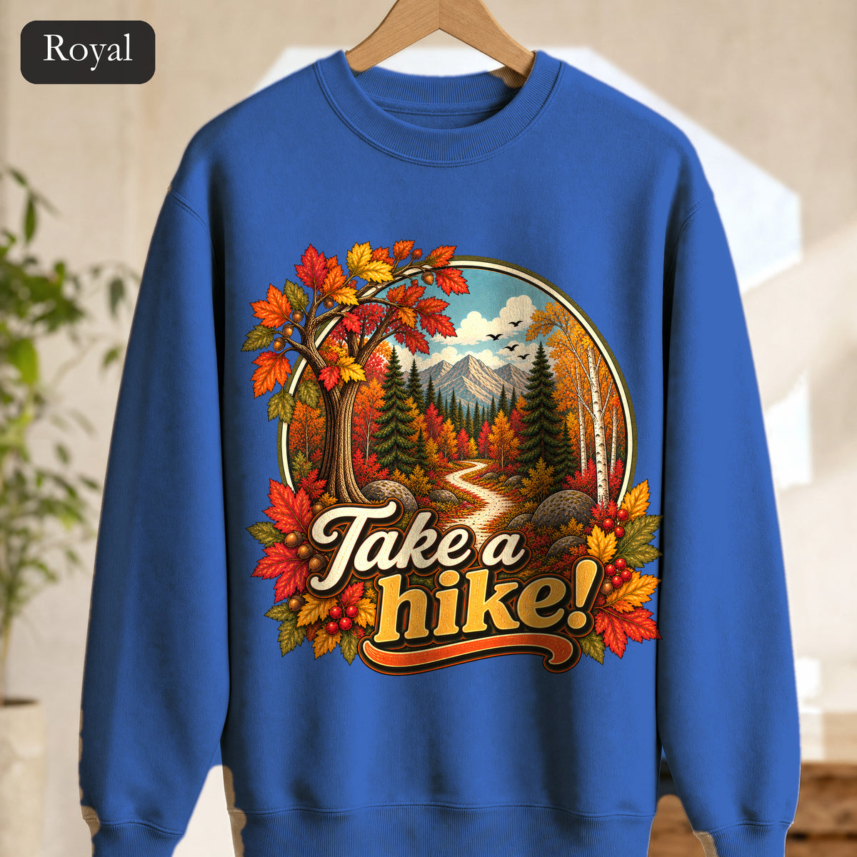 Take a Hike! retro mountain scene Crewneck Sweatshirt | autumn hiking design