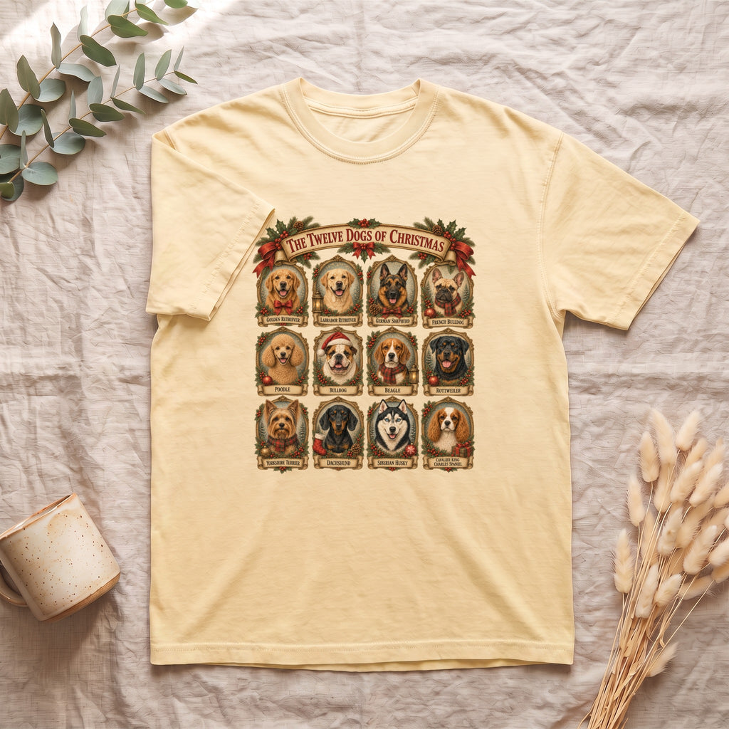 Twelve Dogs of Christmas Shirt | Vintage Dog Portraits Holiday