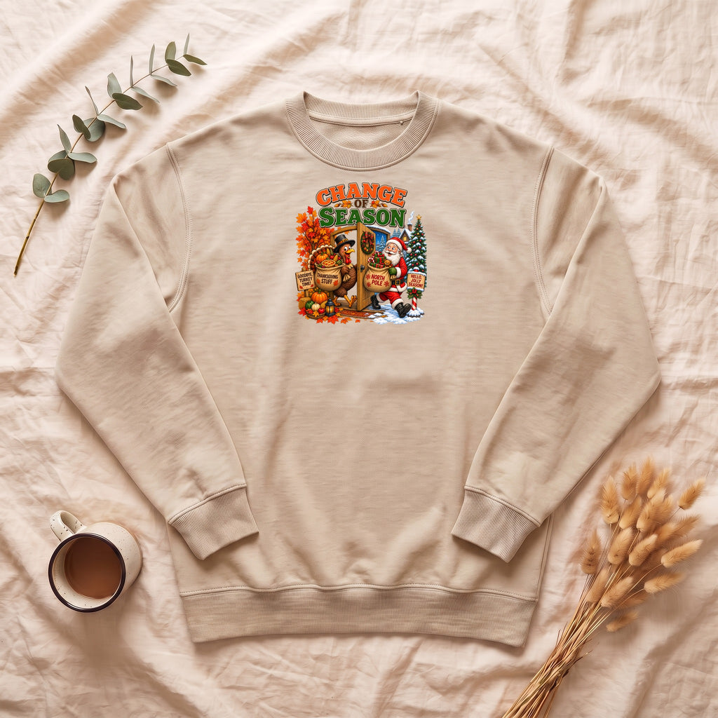 Change of Season Sweatshirt | Fall to Winter Holiday Pumpkin Santa Design