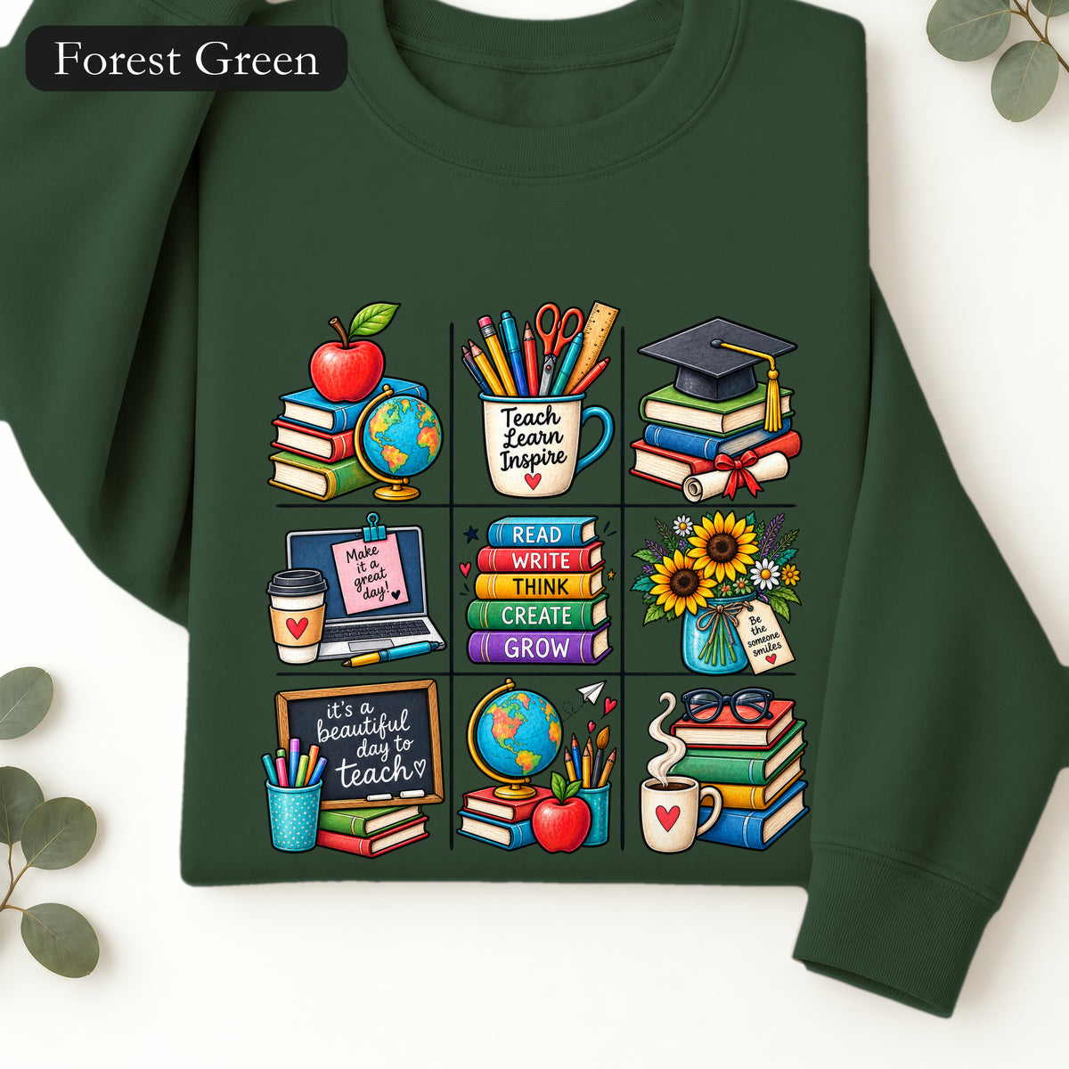Teacher Classroom Icons Sweatshirt | Books, Globe, Apple, Chalkboard