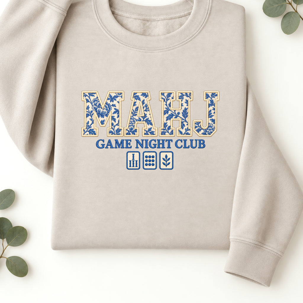 MAHJ Game Night Club Faux Embroidery Graphic Sweatshirt | Mahjong Sweatshirt