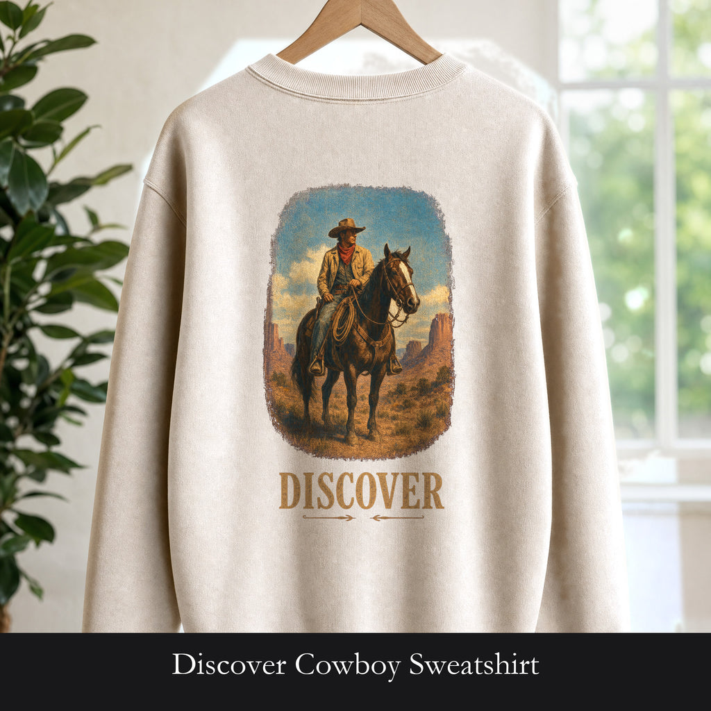 Discover Cowboy Sweatshirt, Vintage Western Horse Crewneck, Desert Rodeo Sweatshirt, Sheriff Star Cowboy Gift