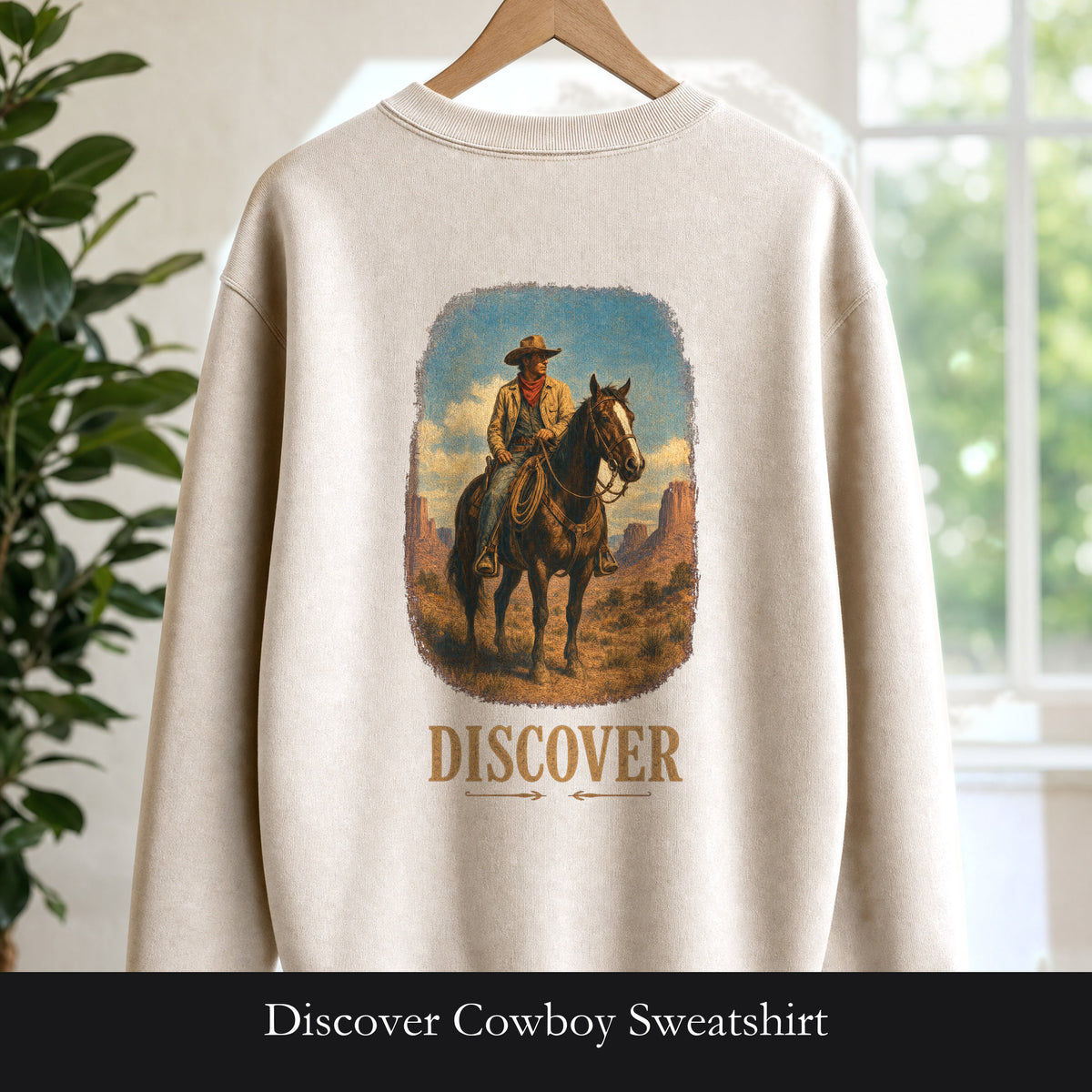 Discover Cowboy Sweatshirt, Vintage Western Horse Crewneck, Desert Rodeo Sweatshirt, Sheriff Star Cowboy Gift