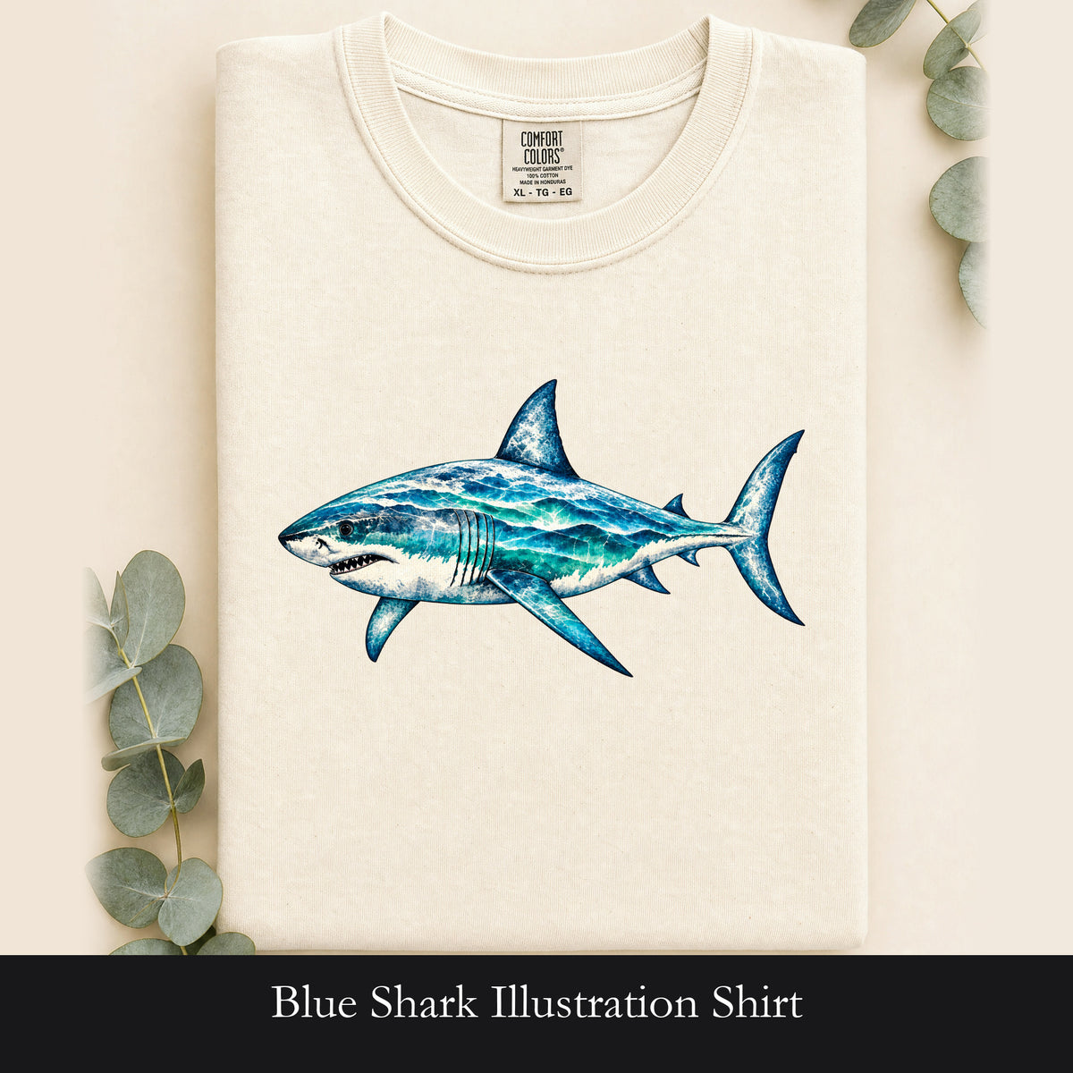 Blue Shark Illustration Shirt | Ocean Marine Art Tee