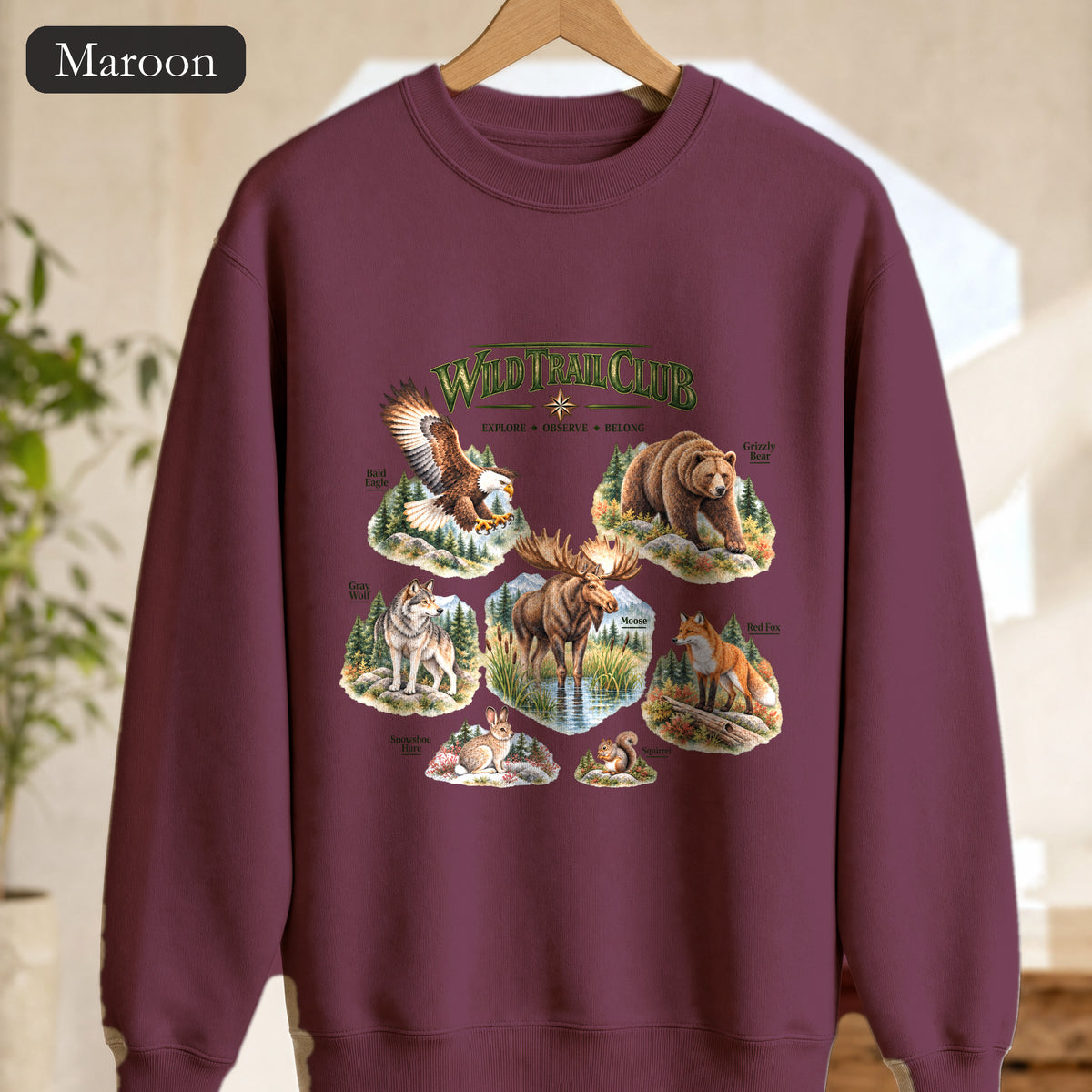 Wild Trail Club Sweatshirt, Woodland Animals Crewneck, Walk Steady Go Far, Hiking Nature Lover Gift