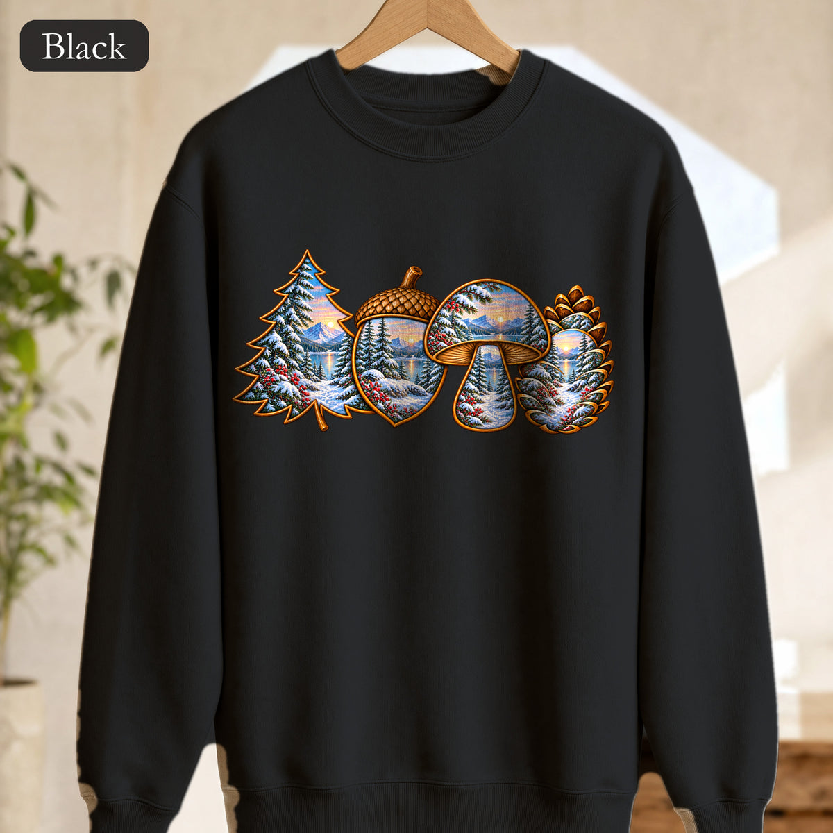Winter Forest Crewneck, Vintage Cabin Nature Sweatshirt