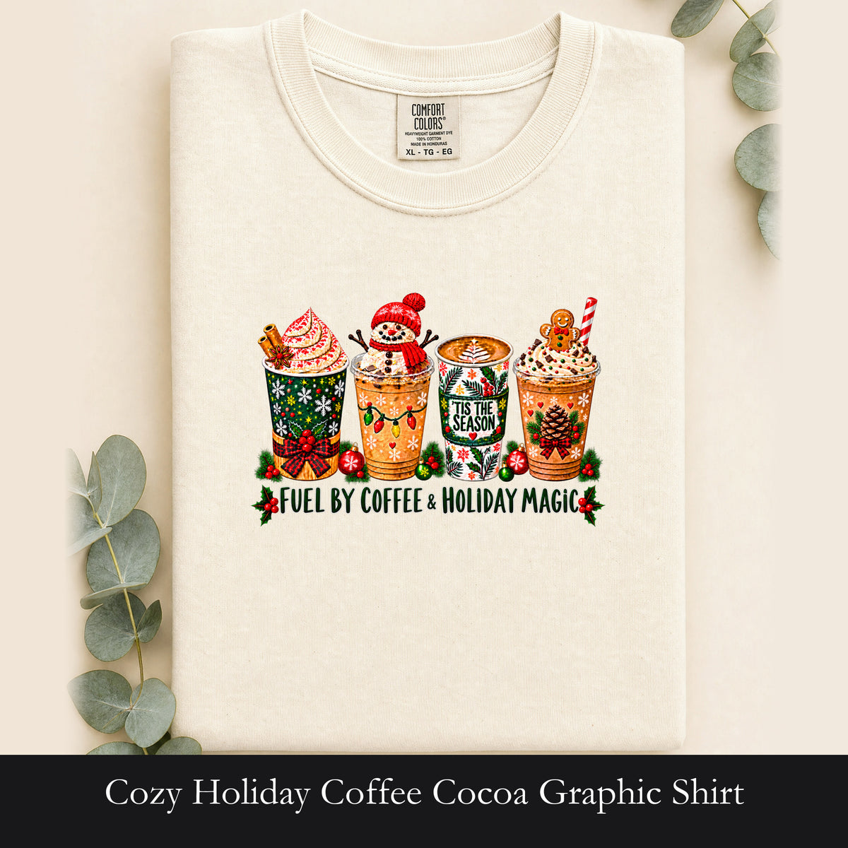 Cozy Holiday Coffee Cocoa Graphic Shirt | Winter Drink Design