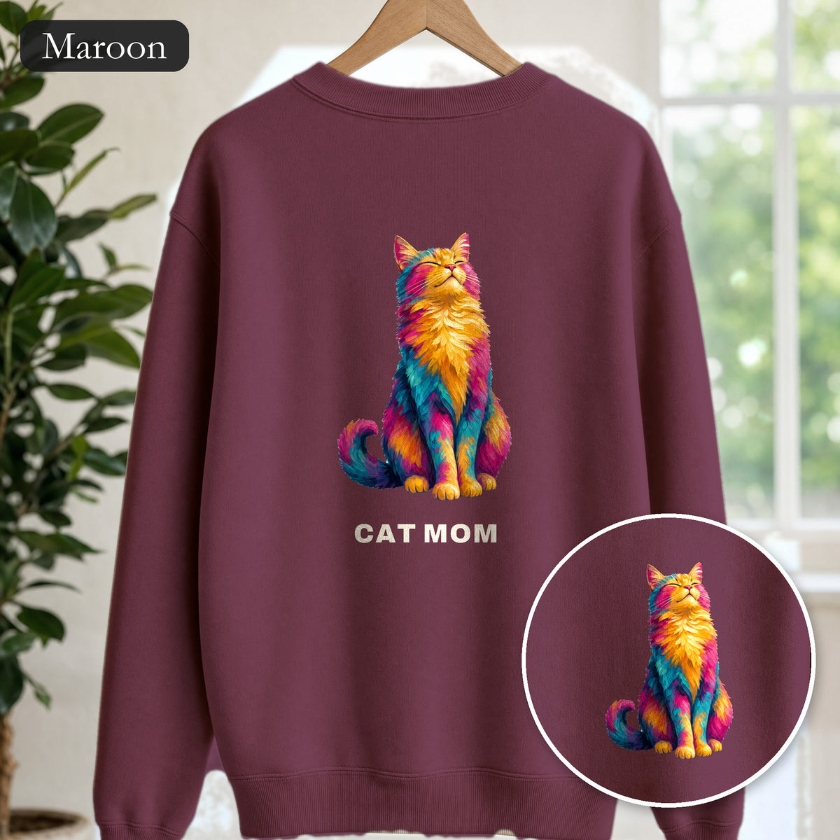 Cat Mom Shirt, Vibrant Painterly Cat Tee, Bold Cat Lover Gift, Colorful Cat Owner Sweatshirt