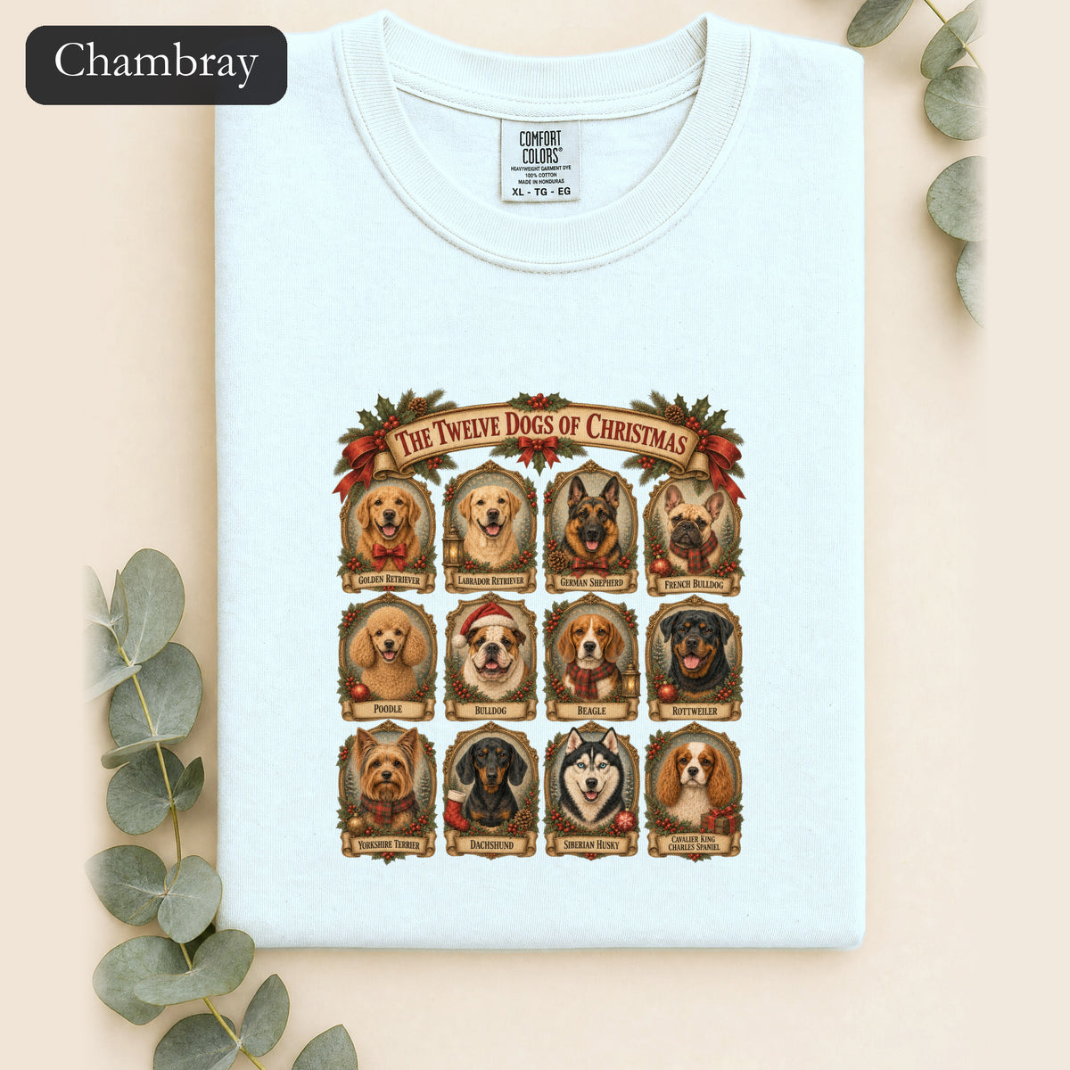 Twelve Dogs of Christmas Shirt | Vintage Dog Portraits Holiday