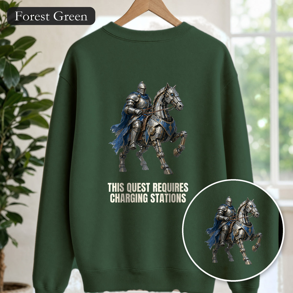 This Quest Requires Charging Stations Shirt, Knight Robot Horse Tee, Funny Gamer Tech Gift, Sci-Fi Fantasy Sweatshirt