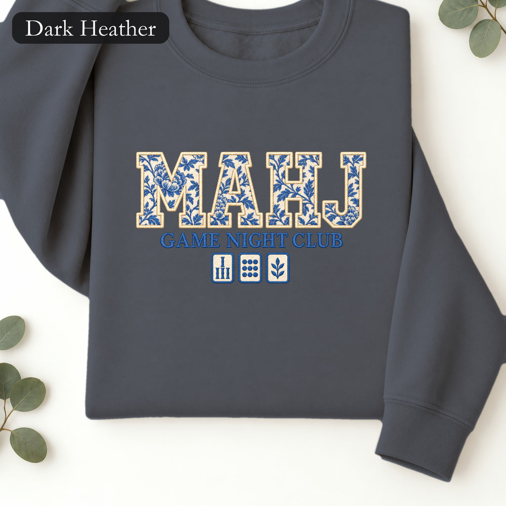 MAHJ Game Night Club Faux Embroidery Graphic Sweatshirt | Mahjong Sweatshirt