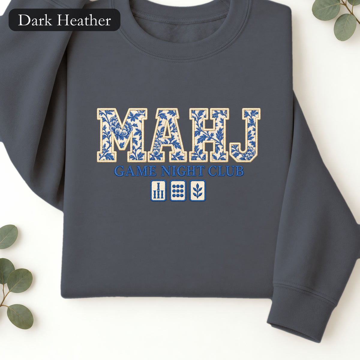 MAHJ Game Night Club Faux Embroidery Graphic Sweatshirt | Mahjong Sweatshirt