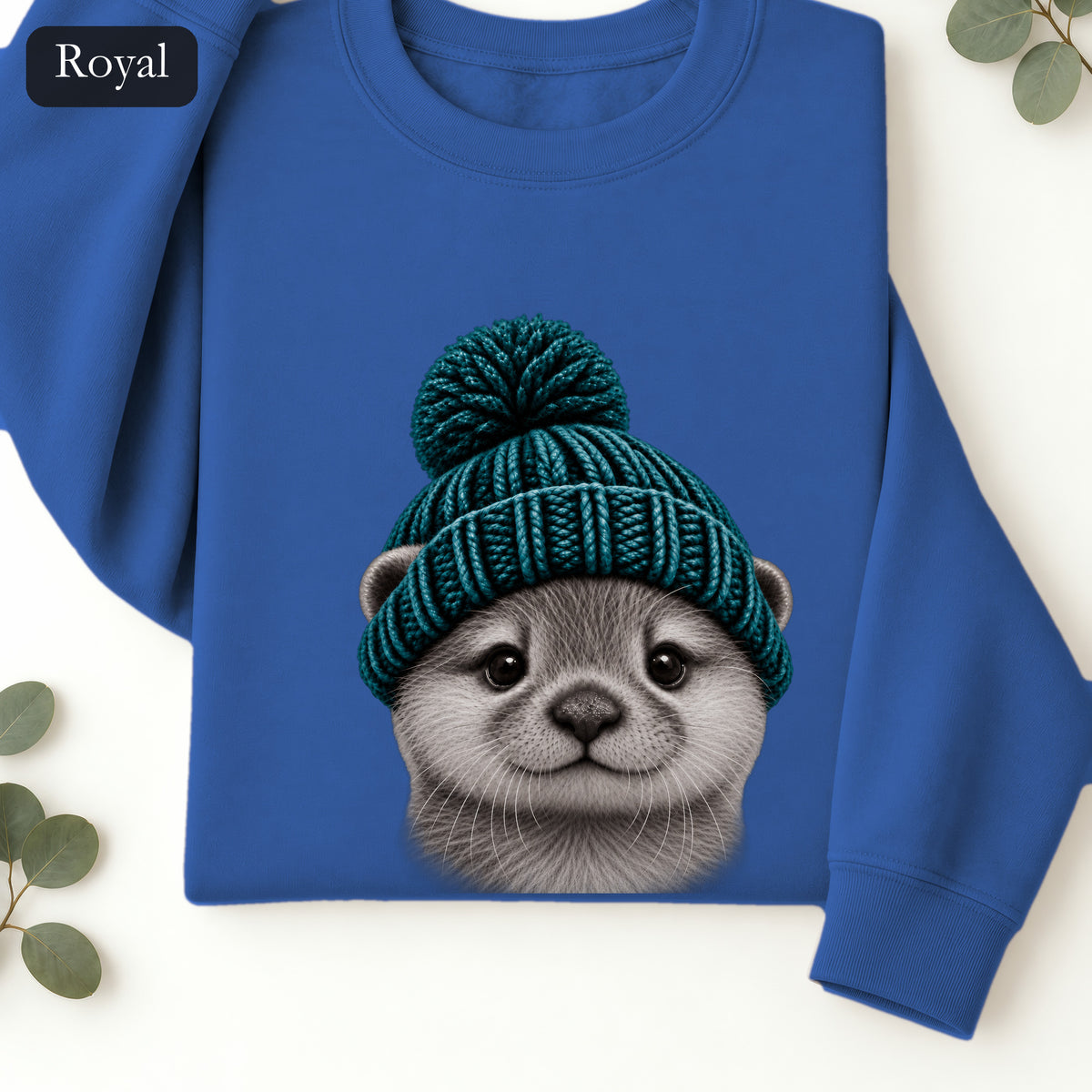 Otter Wearing Beanie Crewneck Sweatshirt | Cute Animal Illustration