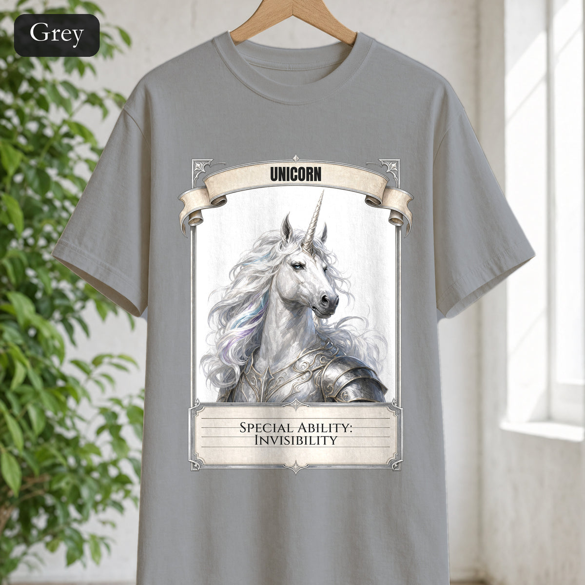 Unicorn Invisibility Stat Card Shirt, Funny RPG Gamer Tee, Tabletop D20 Fantasy Gift, Dungeon Dice Sweatshirt