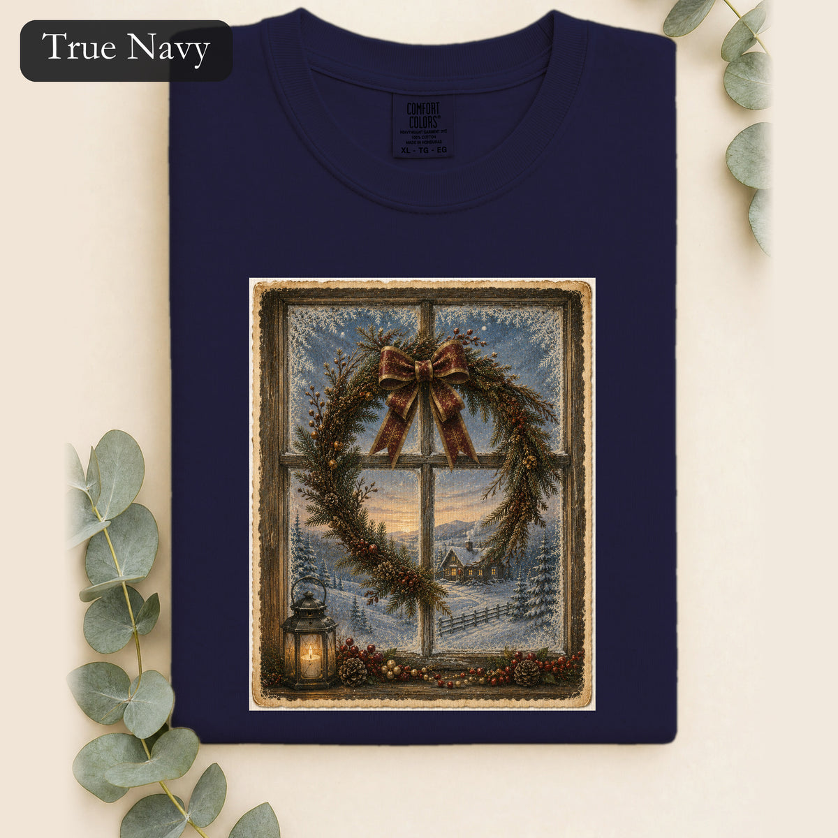 Winter Wreath Window Shirt | Vintage Christmas Scene