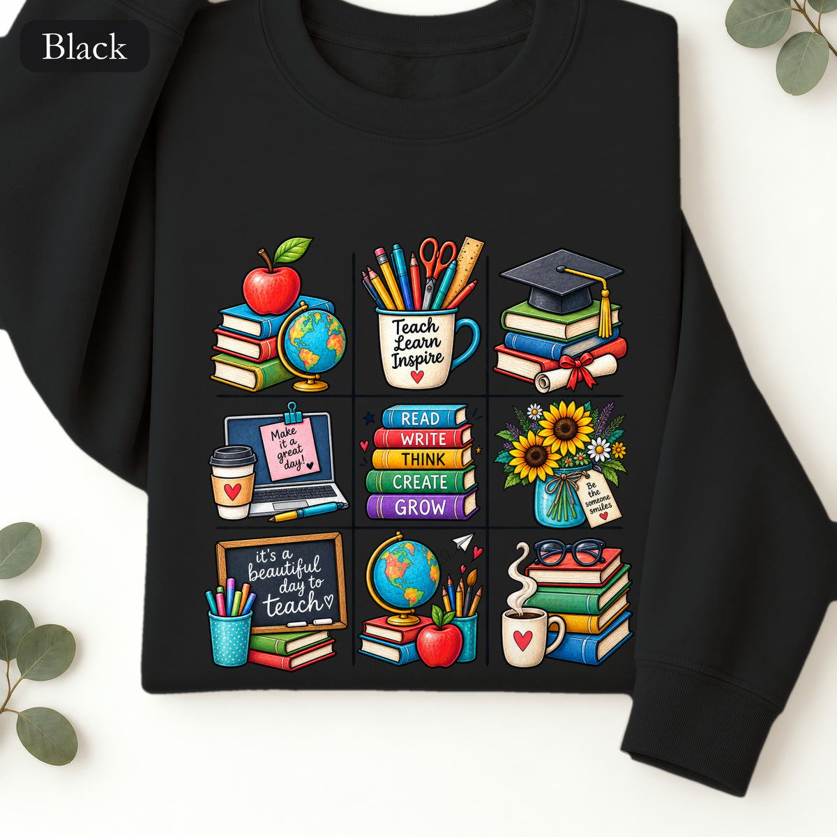 Teacher Classroom Icons Sweatshirt | Books, Globe, Apple, Chalkboard