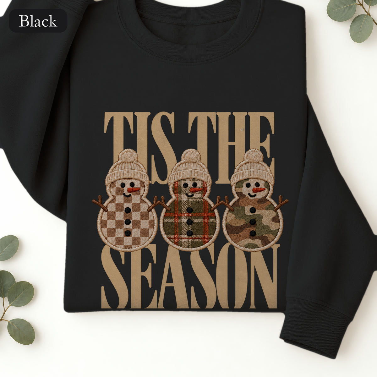 Plaid Snowmen Trio Crewneck Sweatshirt | Cozy Winter Snowman Design