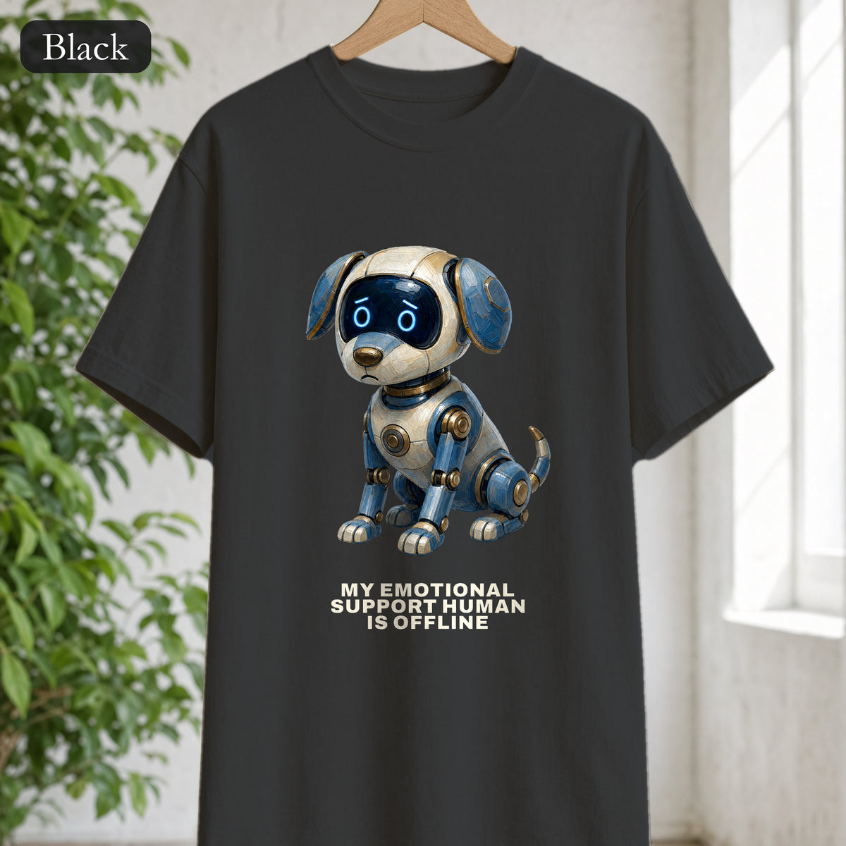 Robot Dog Emotional Support Human Offline Shirt, Funny AI Dog Tee, Tech Programmer Gift, Sci-Fi Humor Sweatshirt