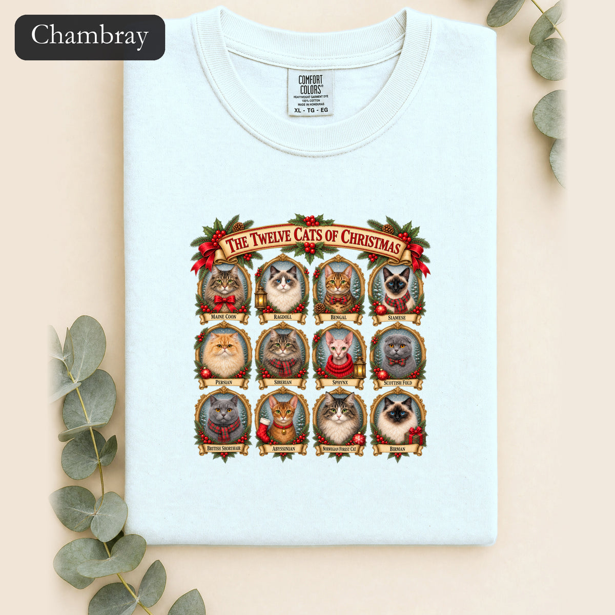 The Twelve Cats of Christmas shirt | holiday cat portrait collage